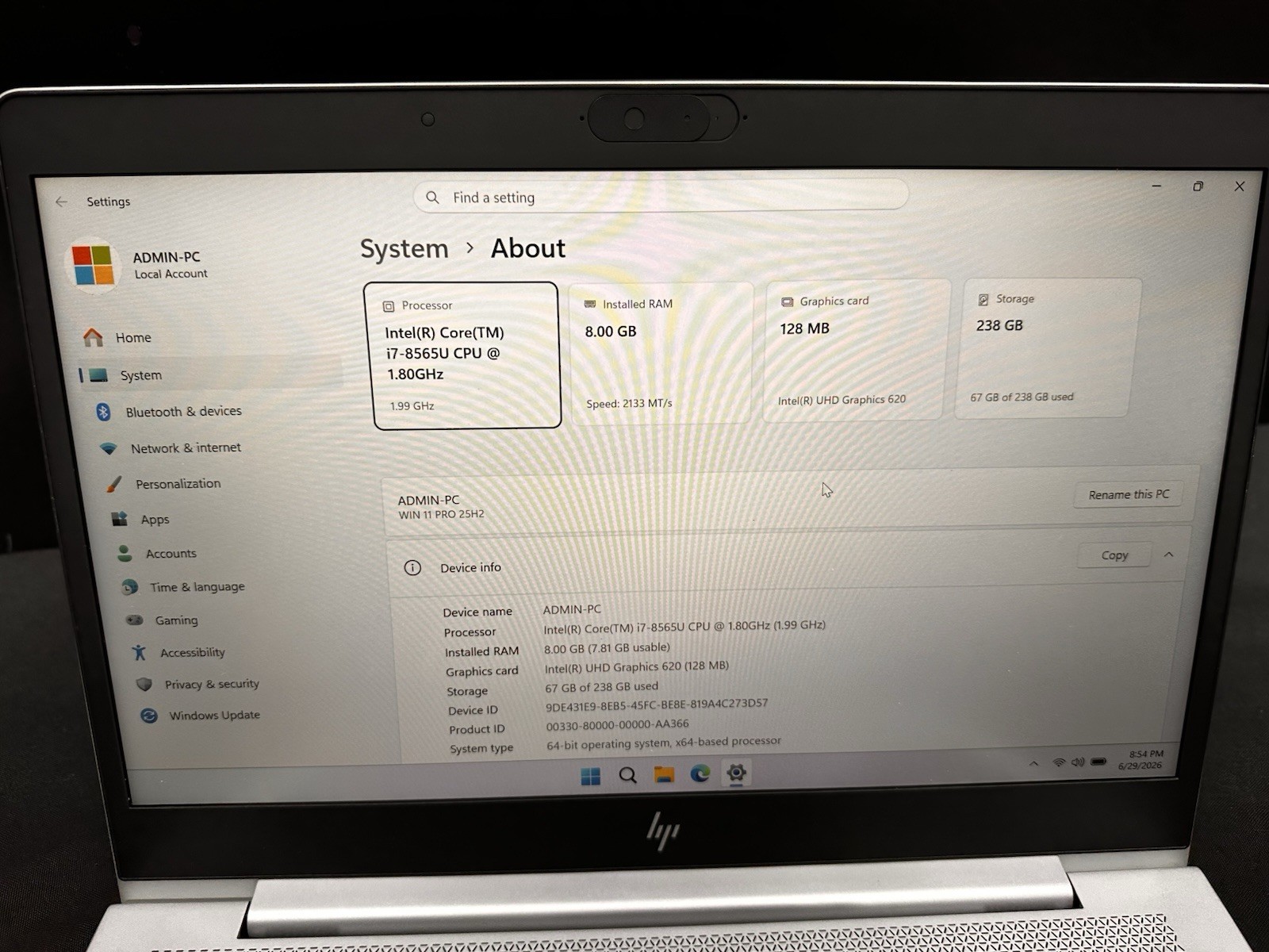 HP EliteBook 840 G6 Intel Core i7-8665U 8GB DDR4 256 GB SSDNvme.Grade A. #07
