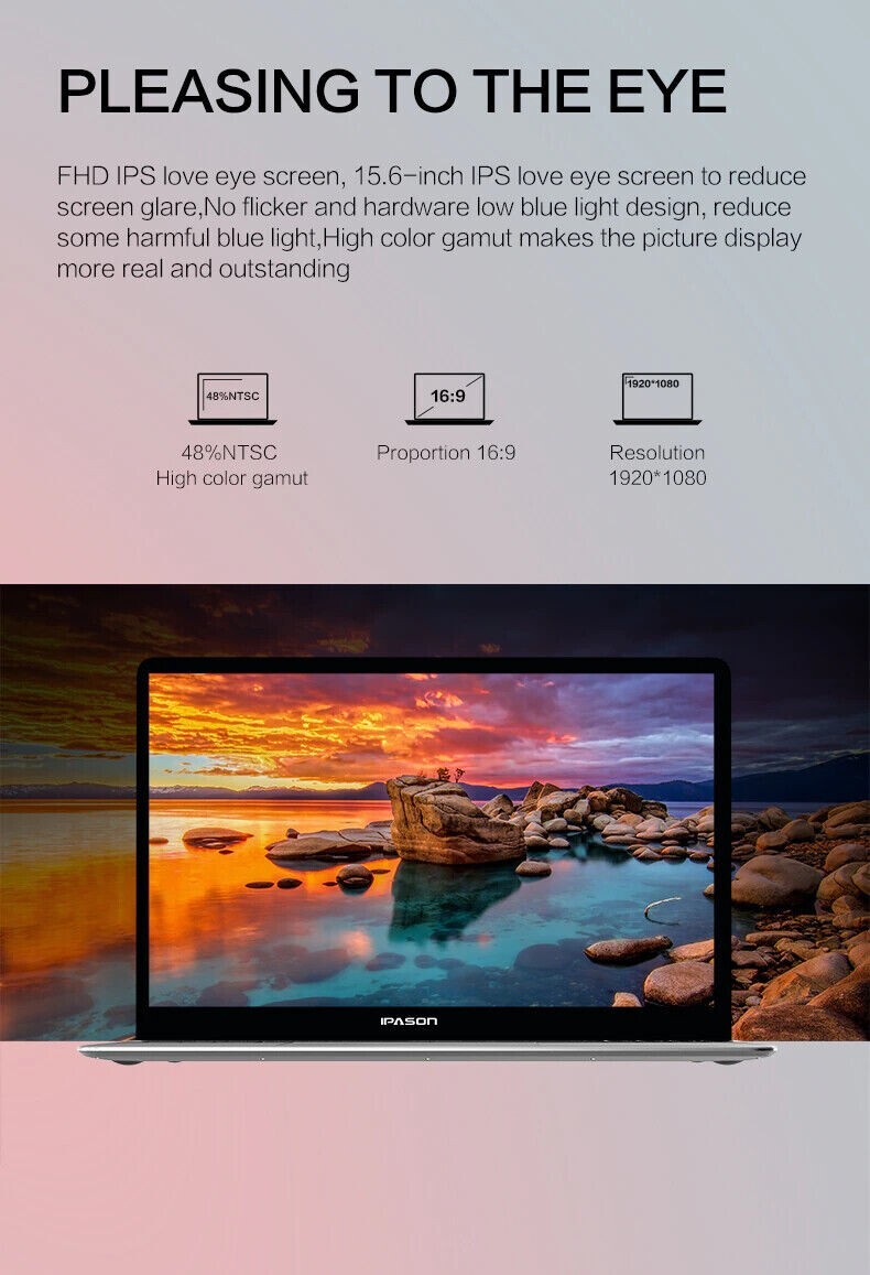 15.6″ IPS Quad-Core J4125 Notebook 12 GB RAM Slim Ultrabook Office Laptop