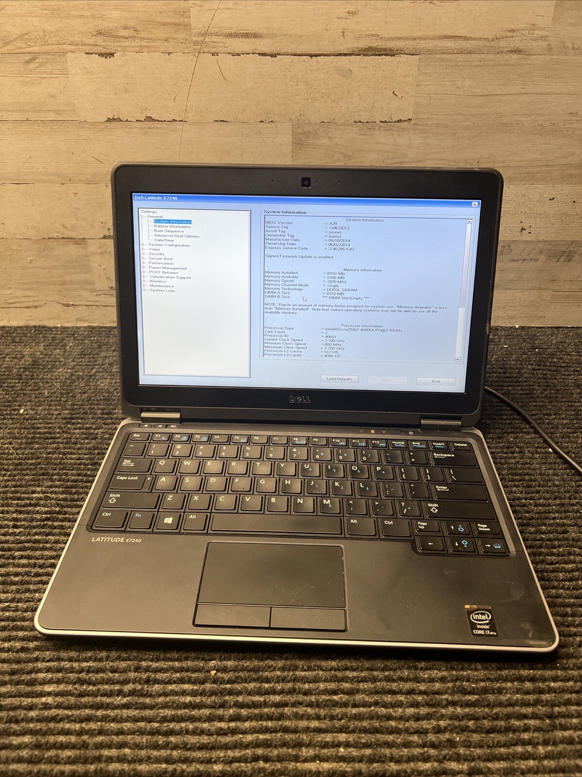 *PARTS* Dell Latitude E7240 Intel Core i7-4600U 2.1GHz 8GB RAM NO HDD/OS/BATTERY