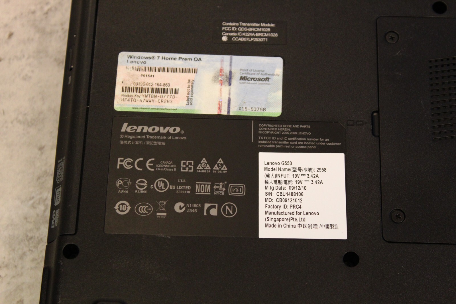 Lenovo G550 For Parts Posted Bios No HDD 4GB Ram Touchpad Flaky T4400@2.20GHz