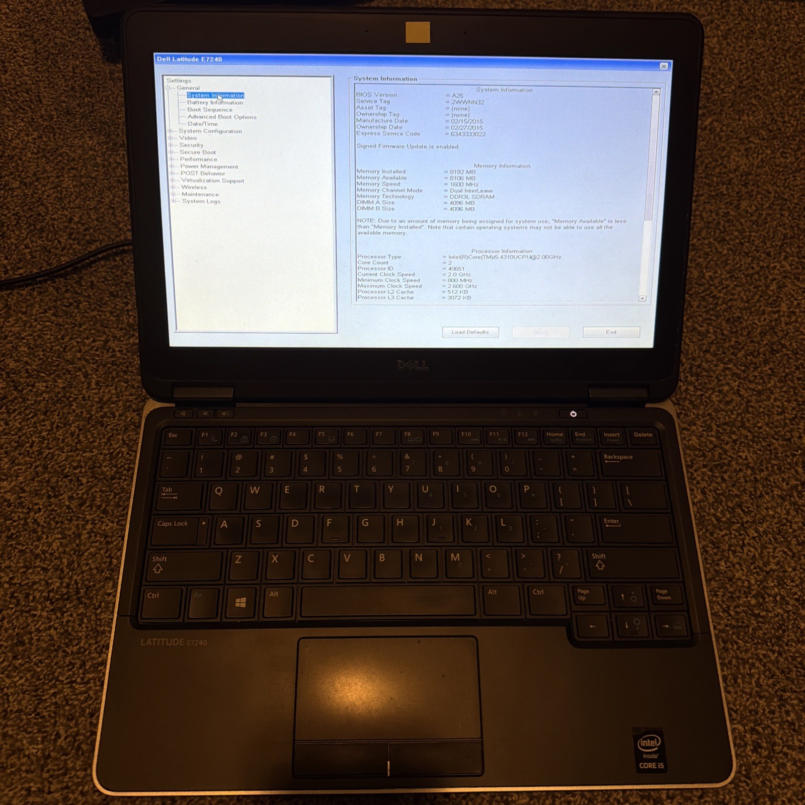 Dell Latitude E7240 12.5″ Core i5-4310U, 8GB RAM, No SSD, No Battery