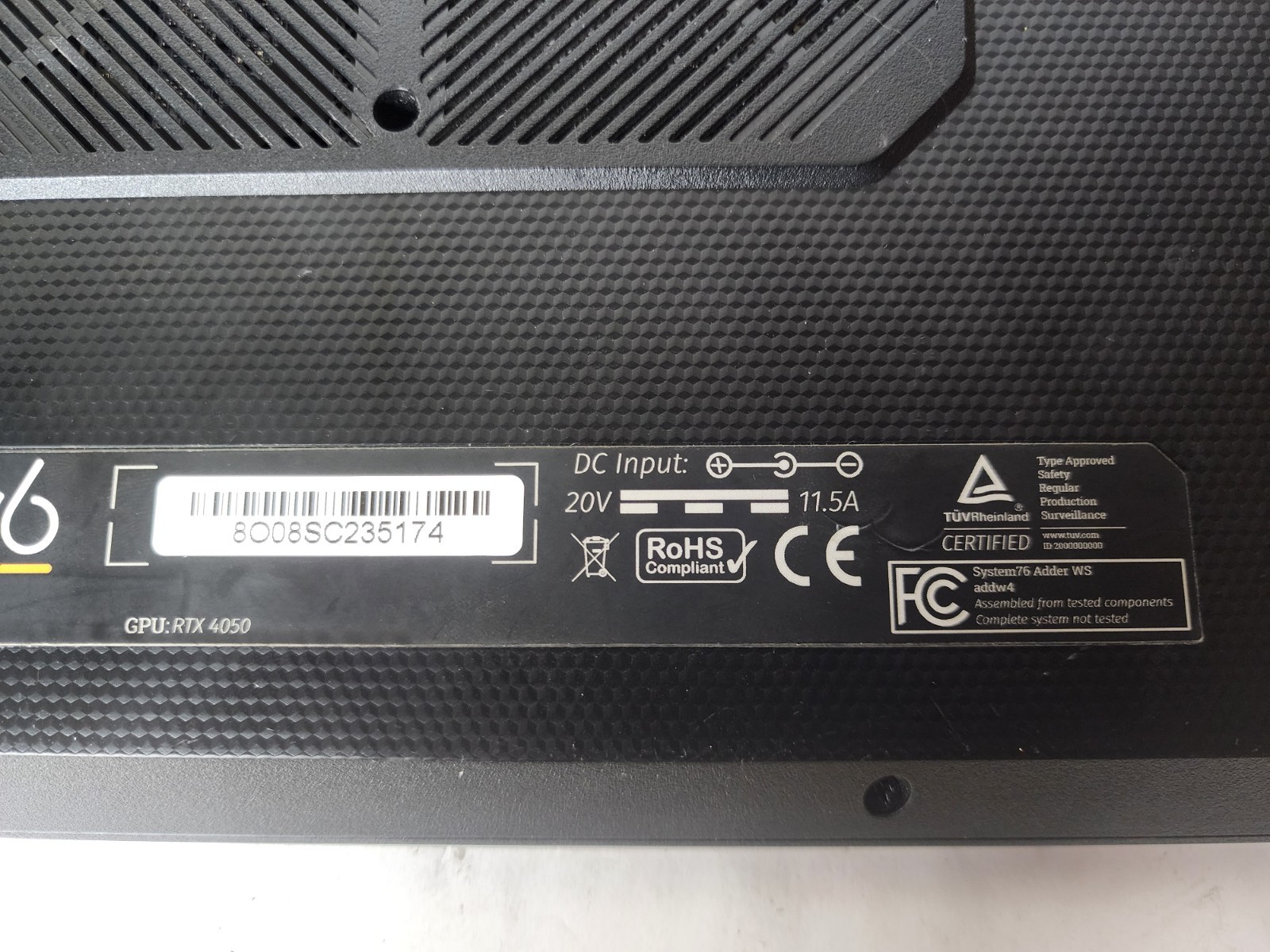 System76 Adder WS Laptop 64GB RAM 2tb Nvme Ssd Windows 11 Pro Geforce Rtx 4050