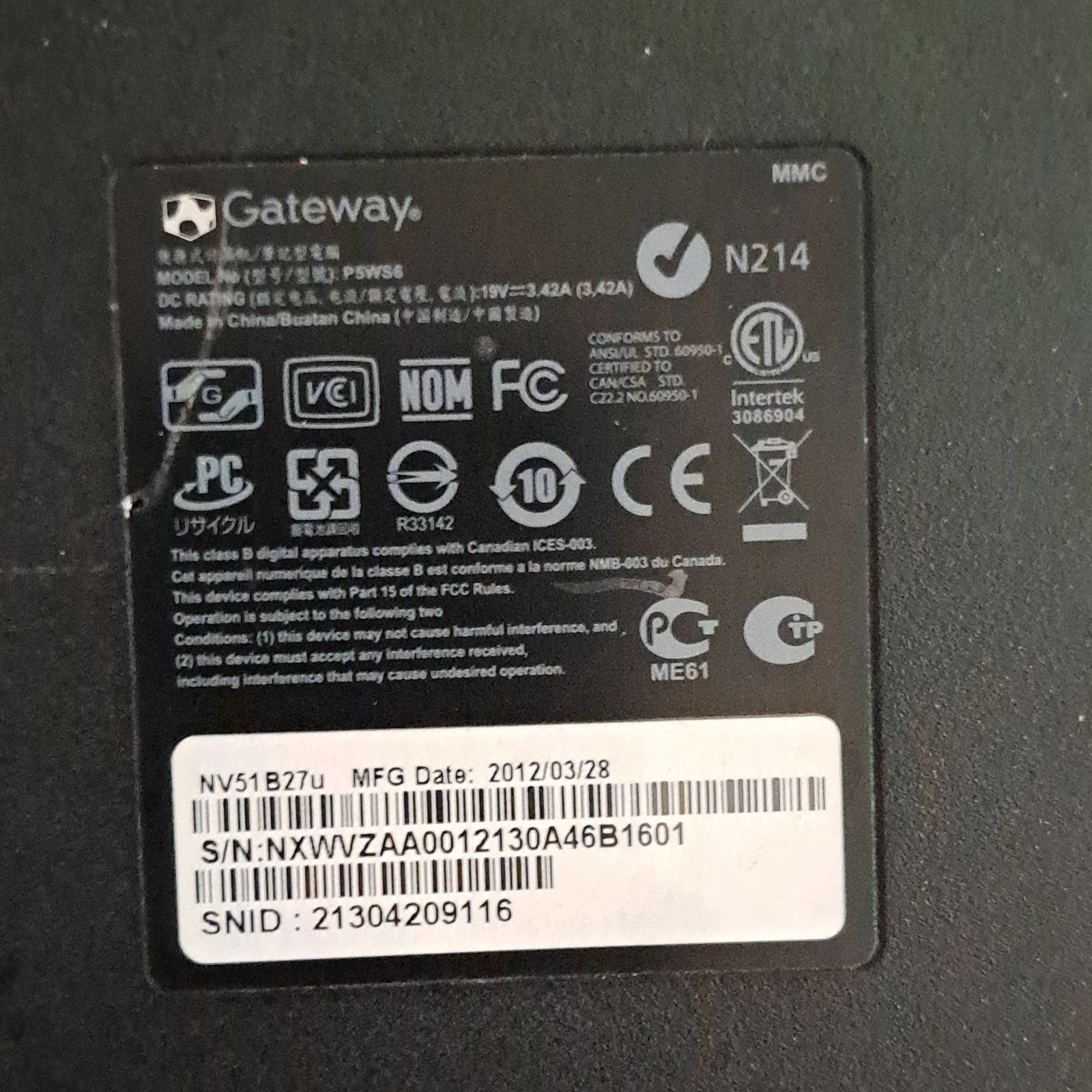 4 laptops Gateway PSWS6 Solo 1450 Intel Core i5 Windows 7 XP for parts only