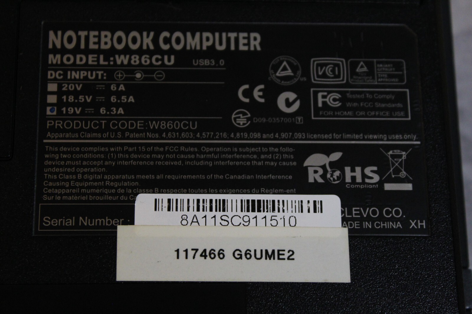CLEVO W86CU For Parts Booted Windows 240GB SSD Wiped 4GB Ram i7-Q740@1.73GHz CPU