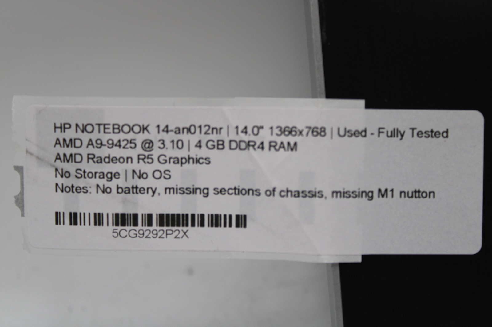 HP 14-cm0065st _ AMD A9-9425 _ 4GB RAM _ No SSD / OS / Battery _ Radeon
