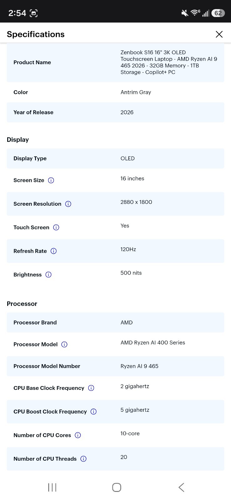 ASUS – Zenbook S16 16″ 3K OLED Touchscreen Laptop – AMD Ryzen AI 9 465 2026 -…