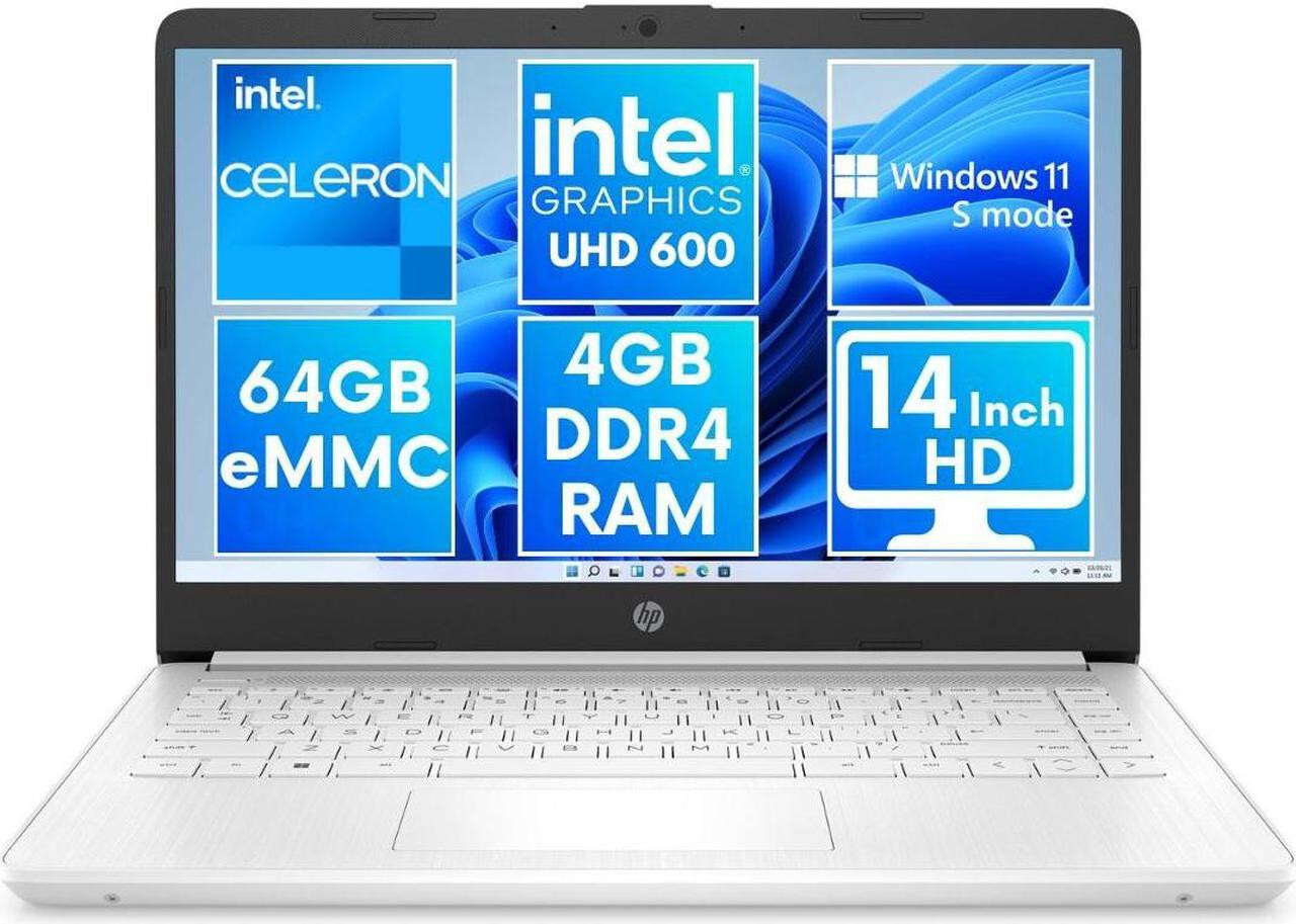 HP 14″ Laptop N4120 1.10GHz 4G RAM 64GB eMMC 14-in HD Display 14-DQ0052DX White