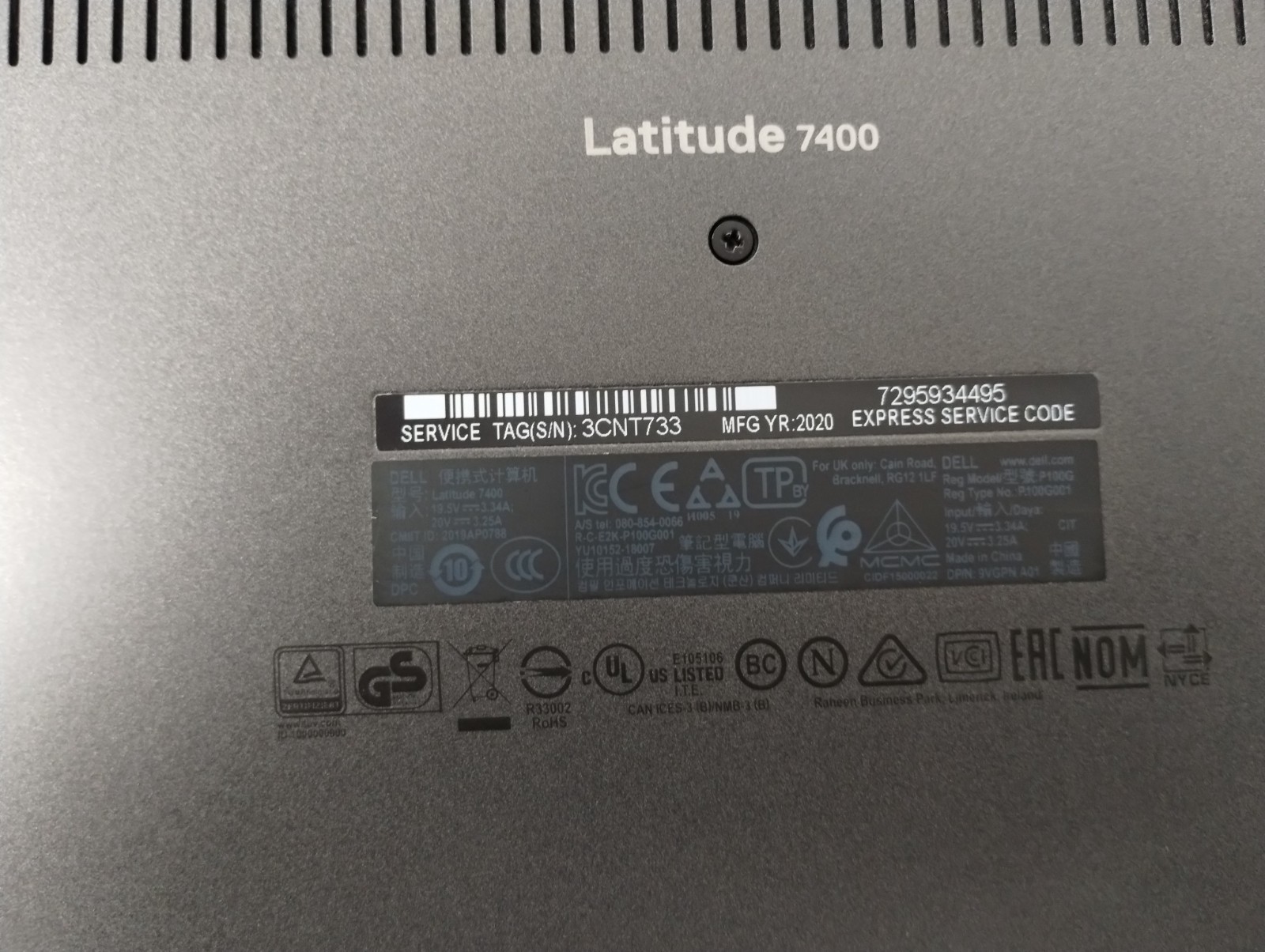 Dell LATITUDE 7400, i7-8665U, 20 GB RAM, UHD Graphics 620, 14 INCH SCREEN