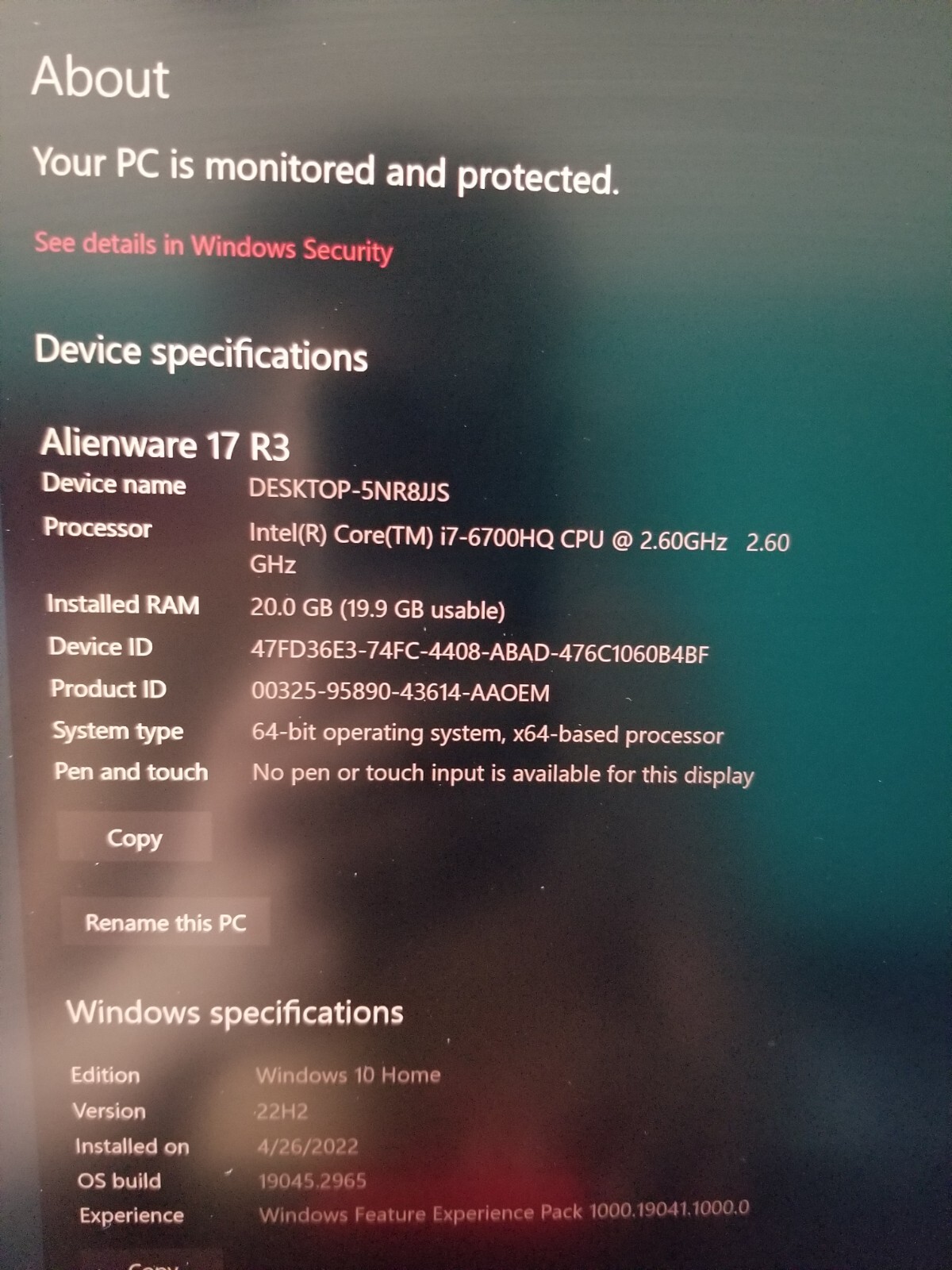 Alienware M17 R3, 20 GB Ram, Nvidia GEFORCE GTX 970M, Intel Core i7