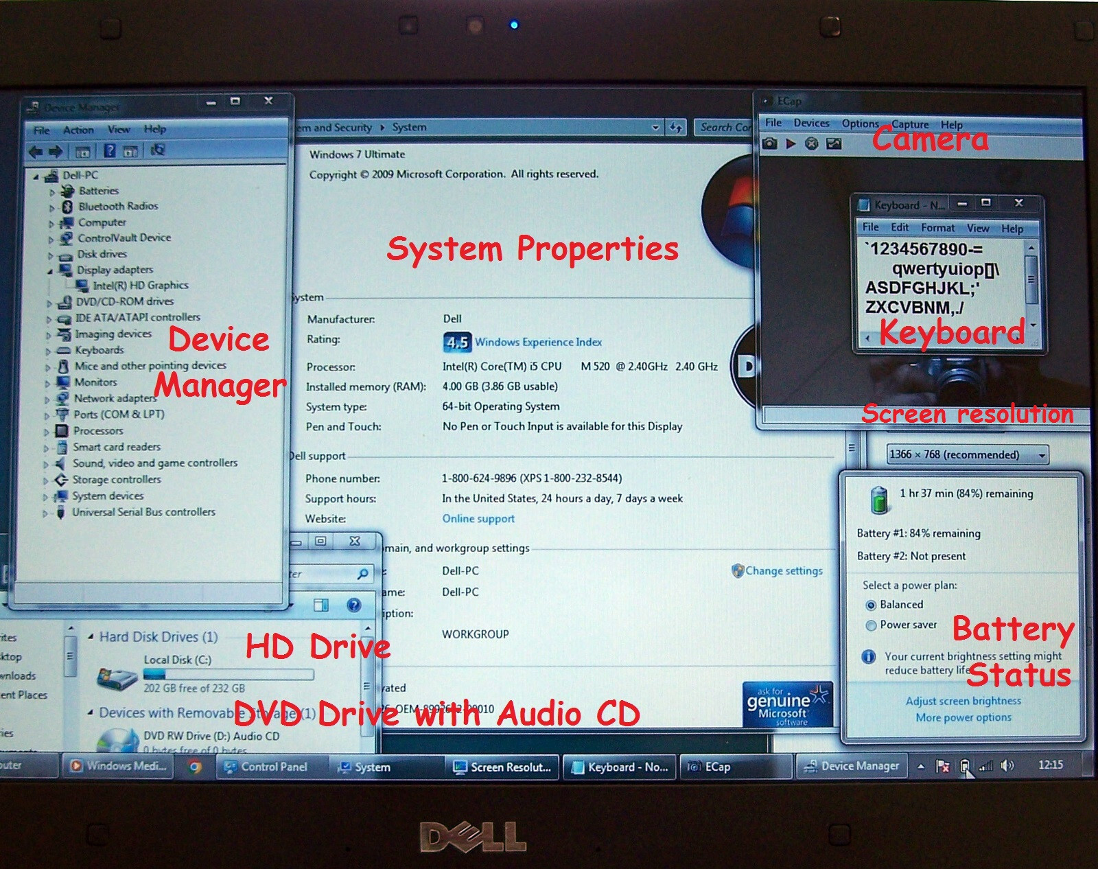 Dell Latitude E4310 13.3”, Intel i5, 2.40GHz 4GB ram 320GB HD, WiFi Windows 7