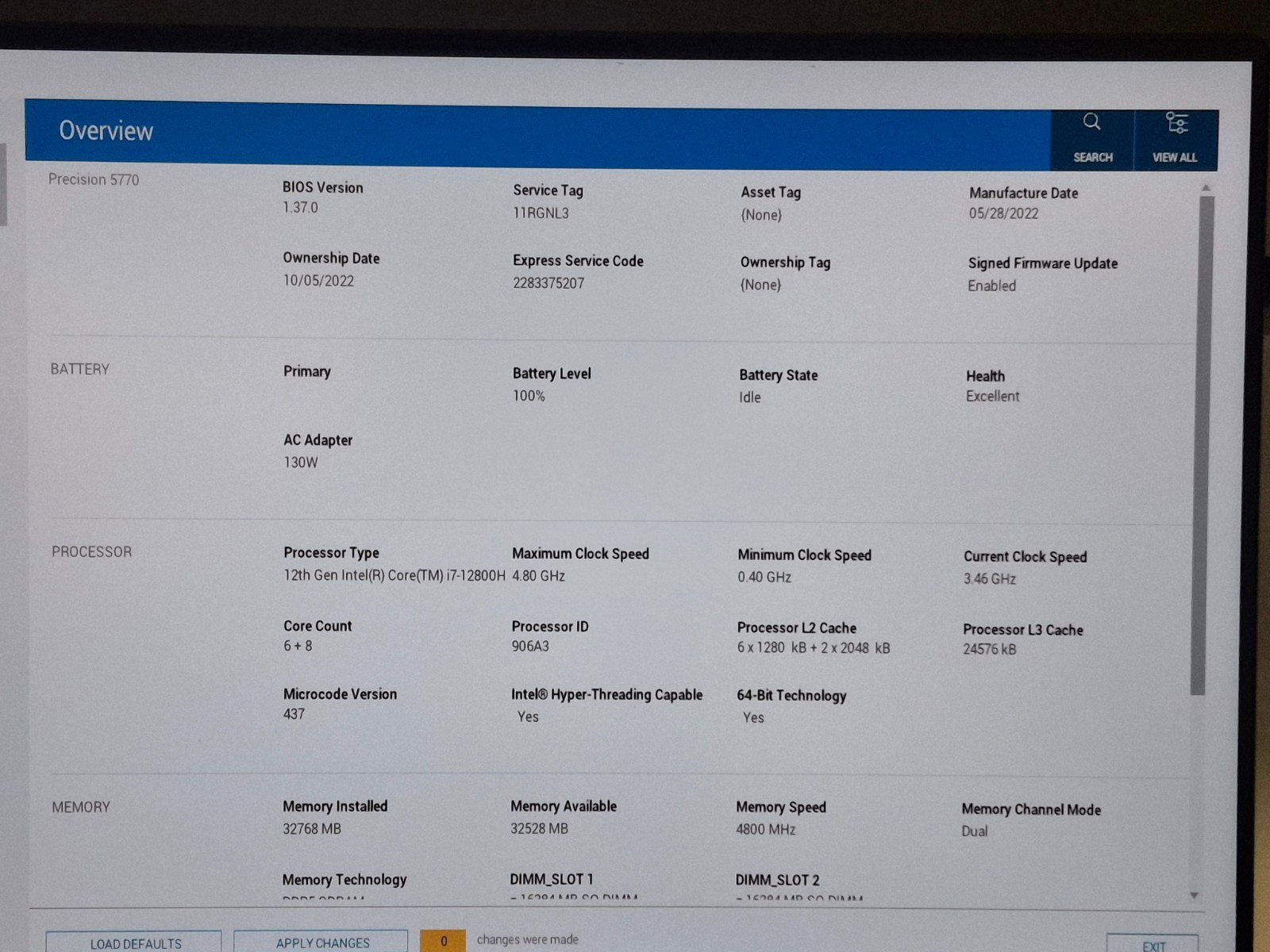Dell Precision 5770 17 i712800H 24GHz 32GB 1TB SSD Nvidia RTX A3000 12G G2U