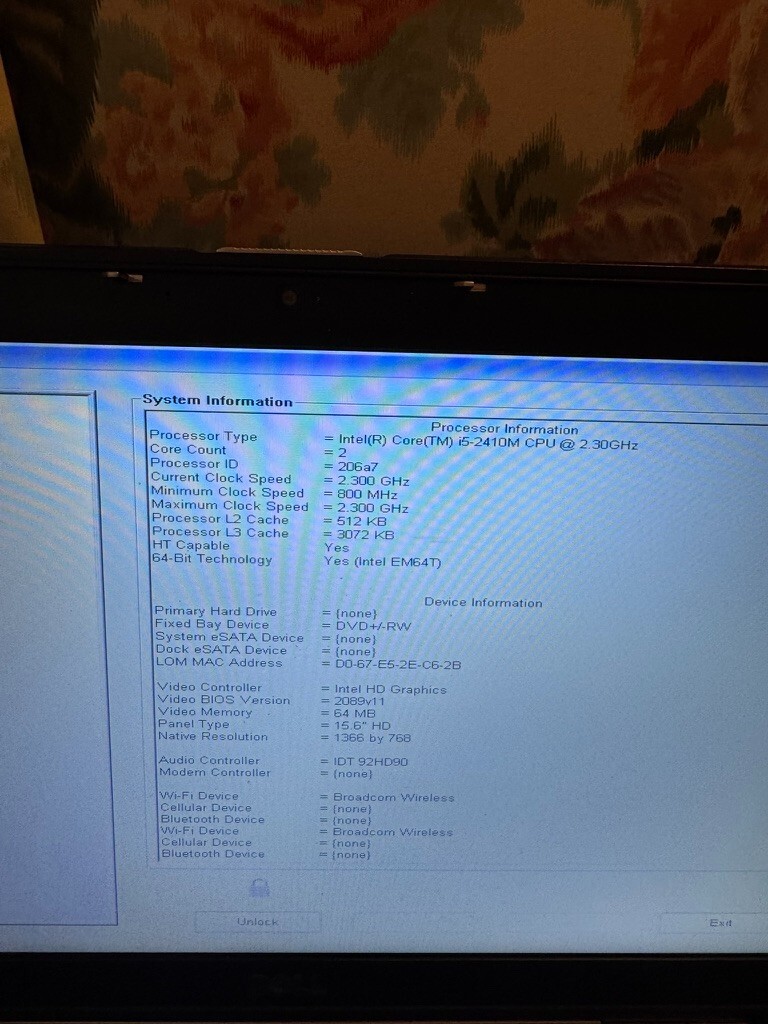 Dell Latitude E5520 – i5-2410M / 4GB RAM / No HDD / Turns On to BIOS – AS-IS 🔧