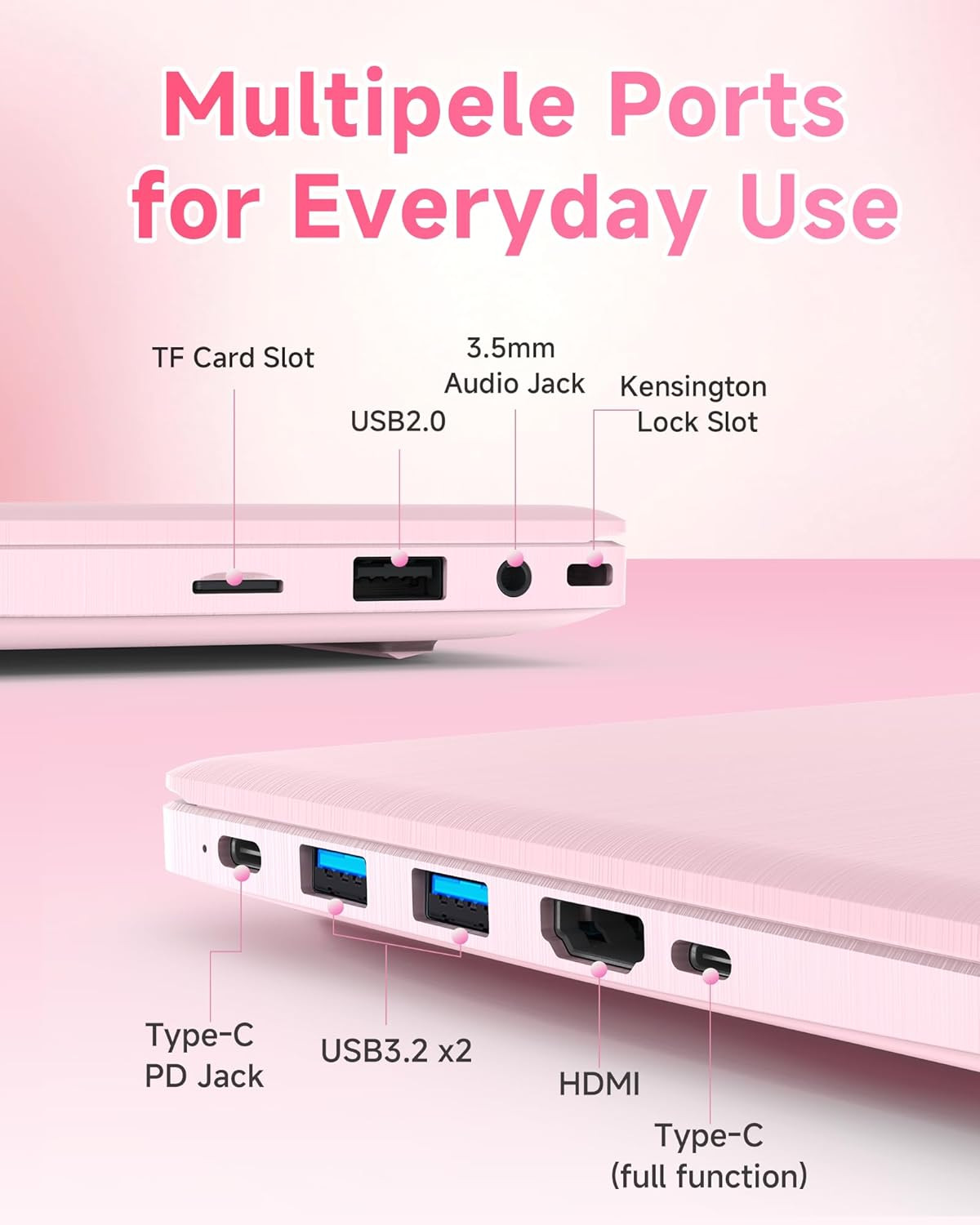 Pink Laptop Computer for Students, 15.6 Inch FHD IPS Display, 12GB RAM 256GB SSD