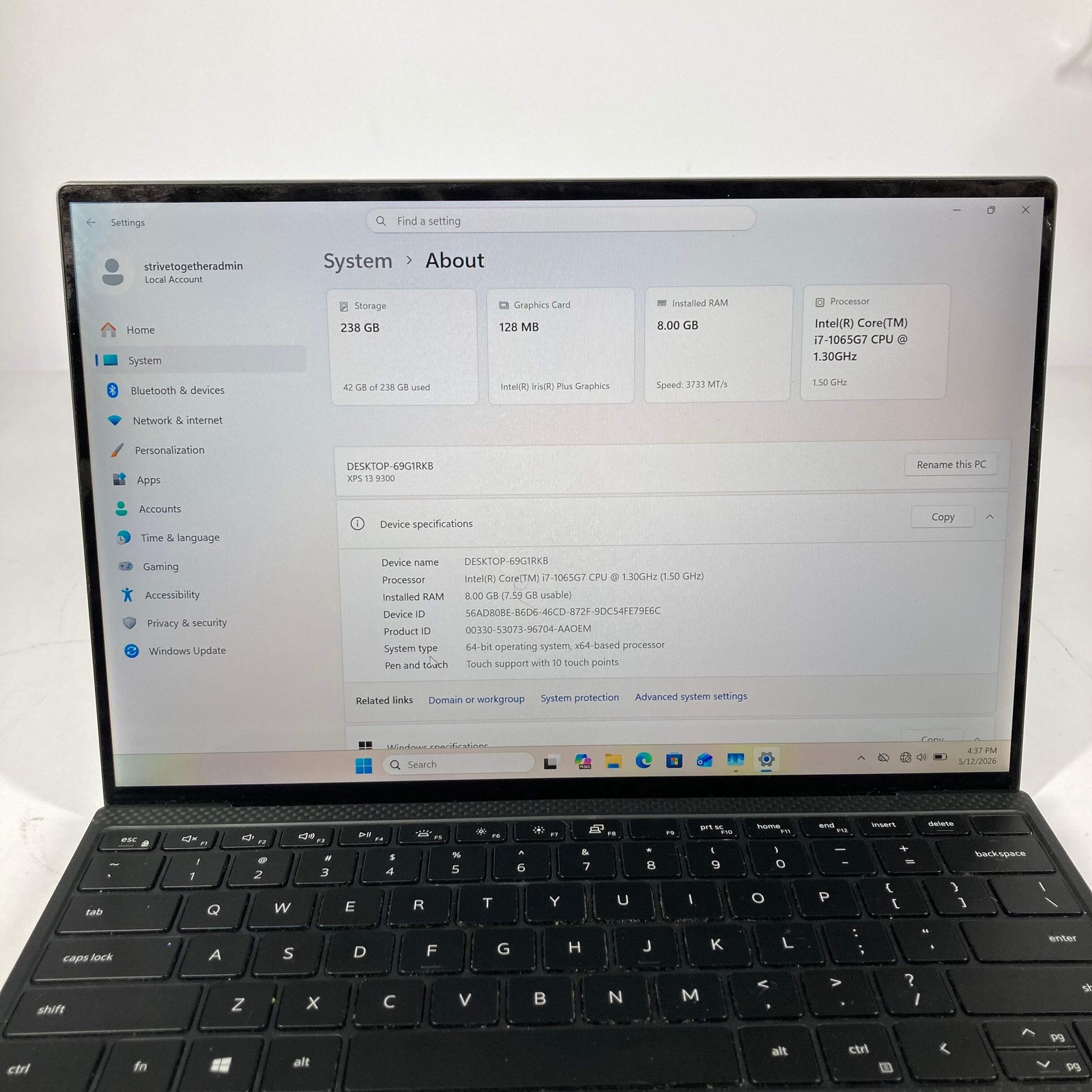 Dell XPS 13 9300 13.4″ i7-1065G7 1.3GHz 8GB RAM 256GB SSD