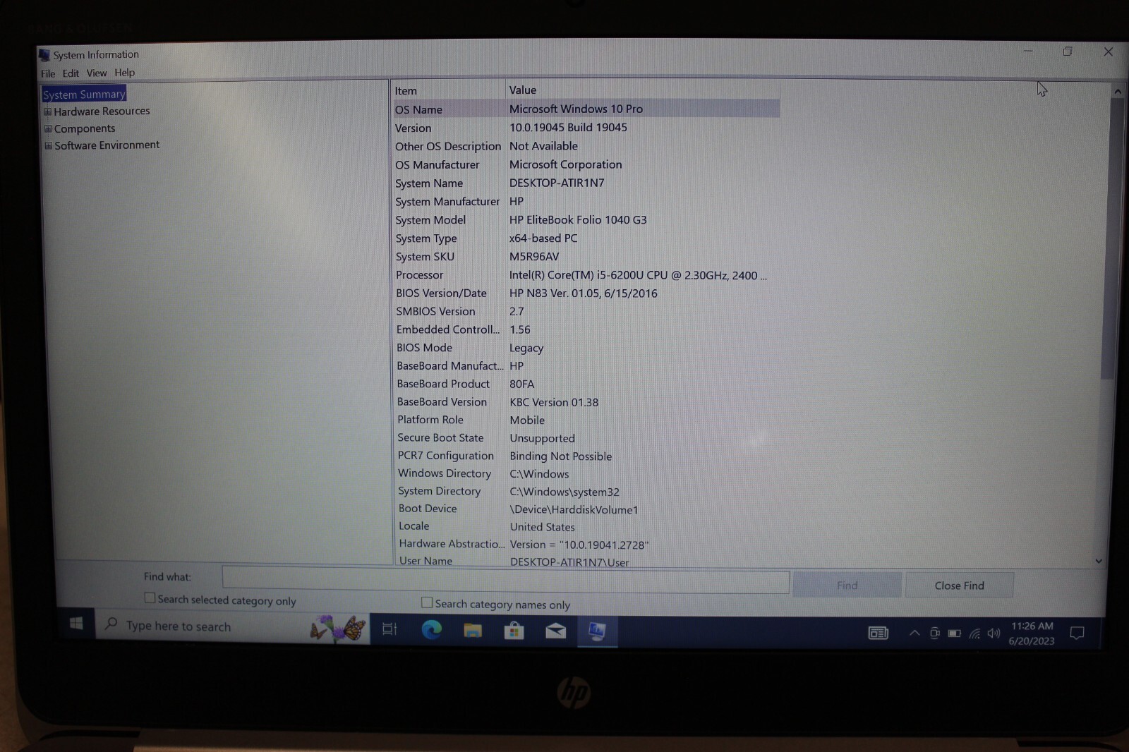 HP Elitebook Folio 1040G3 I5-6200U 256SSD-8GB Win10Pro