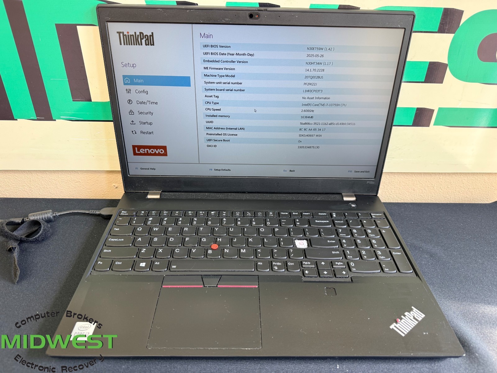 Lenovo ThinkPad P15v i7-10750H 2.6GHz 16GB 512GB SSD (For Parts – See Desc.)