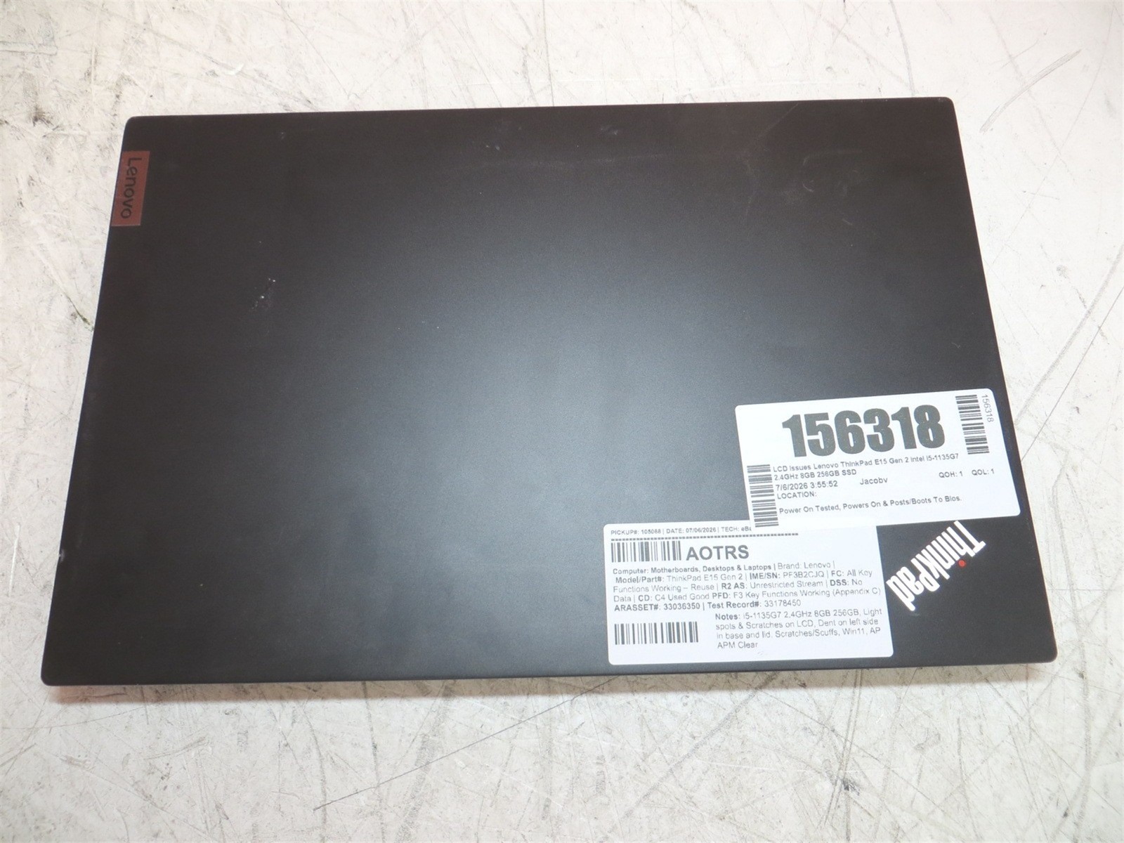 LCD Issues Lenovo ThinkPad E15 Gen 2 Intel i5-1135G7 2.4GHz 8GB 256GB SSD