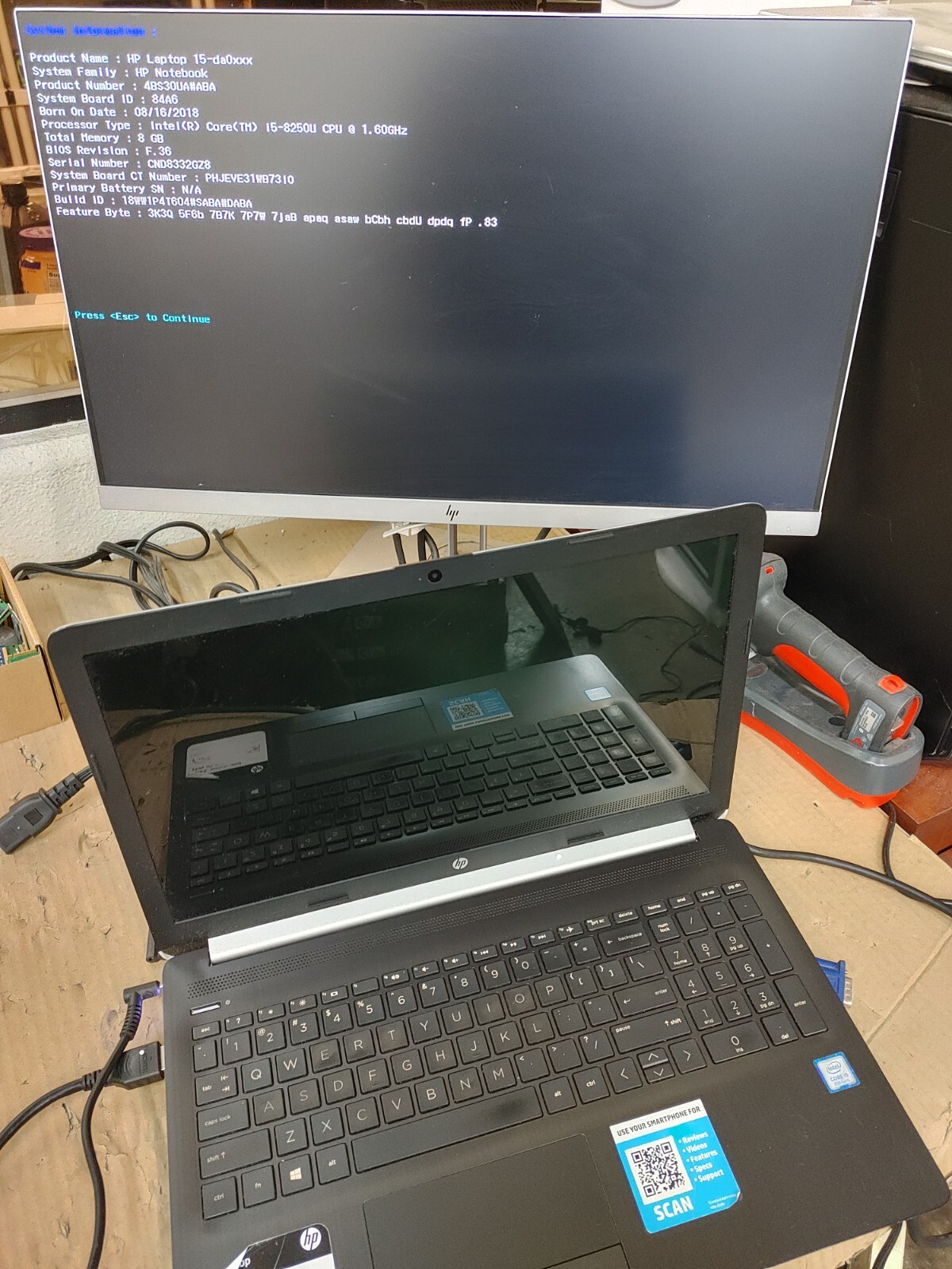 HP 15-DA0XXX 1 Core i5-8250U@ 1.60GHz , NO RAM , NO SSD FOR PARTS ONLY