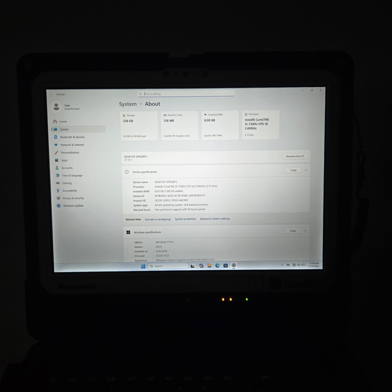 Panasonic Toughbook CF-33 i5-7300U 2.6GHz 256GB SSD 8GB Ram 4G — W11 — Grade B