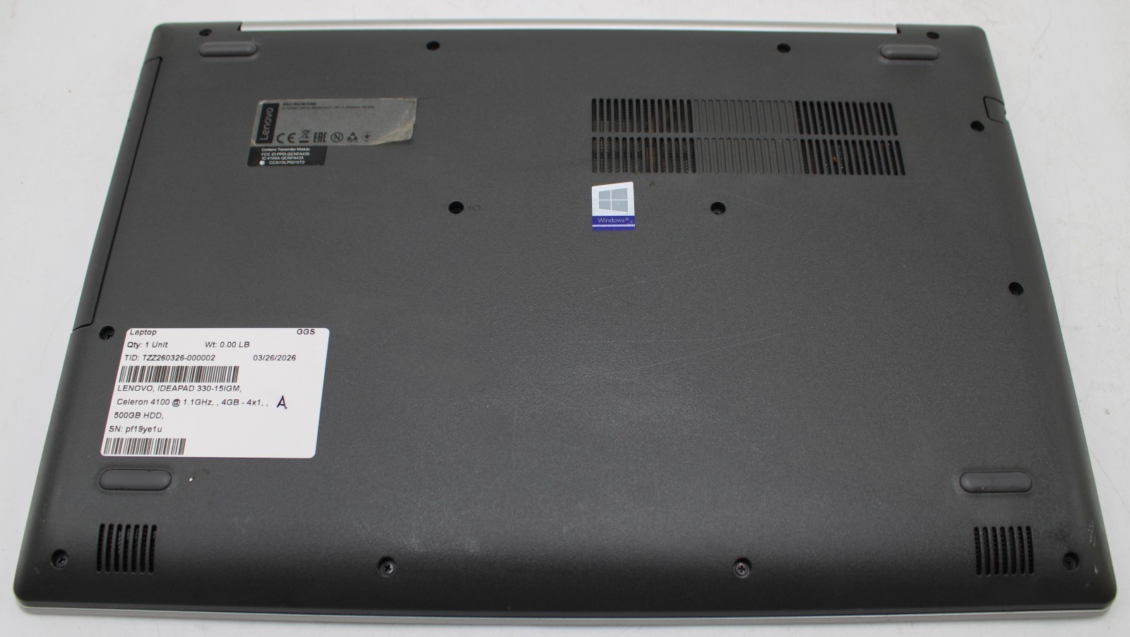 15.6″ Lenovo IdeaPad 330-15IGM Laptop Celeron 4100 @ 1.10GHz 4GB RAM 500GB HDD
