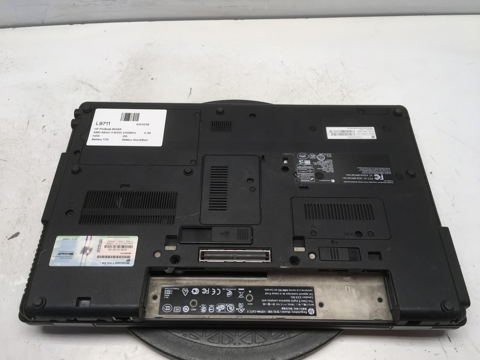 HP ProBook 6545B AMD Athlon II M320 2100MHz 4 GB NO HDD No Batt