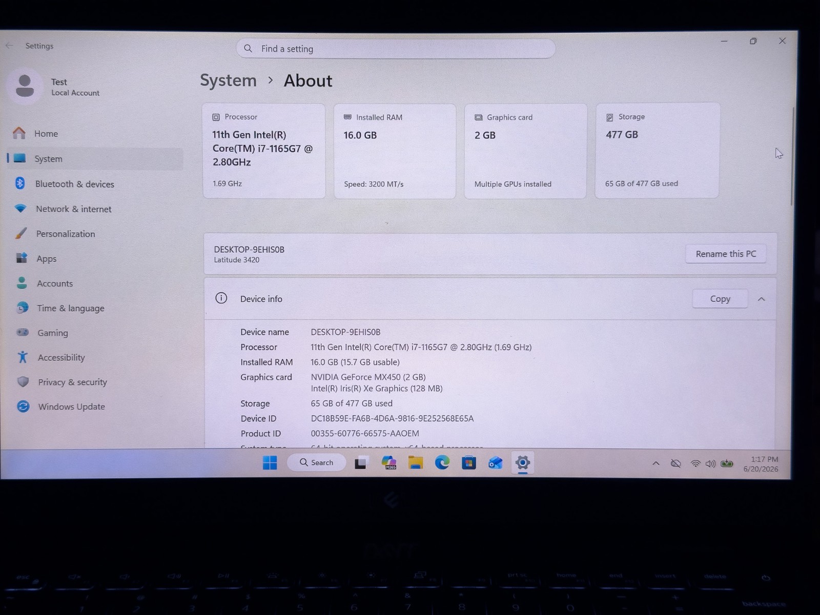 Dell Latitude 3420 | i7-1165G7, NVIDIA MX450, 16GB RAM, 500GB SSD, Win 11 Pro