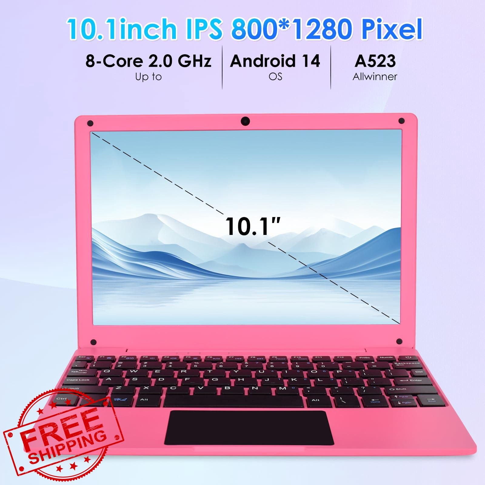 Fwmntu Pink 10.1″ Android 13 Mini Laptop 4GB RAM 128GB HD IPS