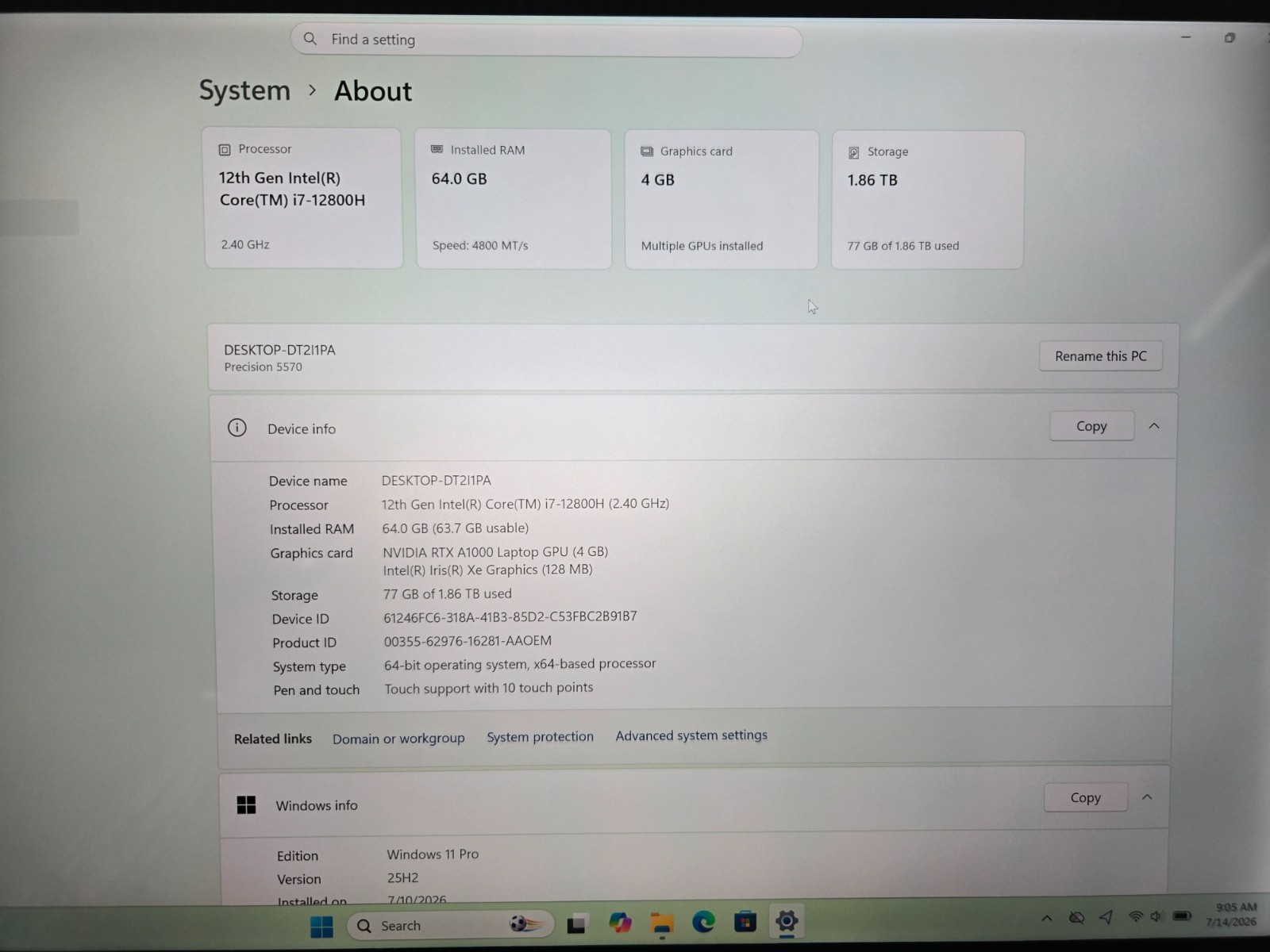 Dell Precision 5570 UHD+ RTX A1000 | i7-12800H | 64GB RAM | 2TB SSD