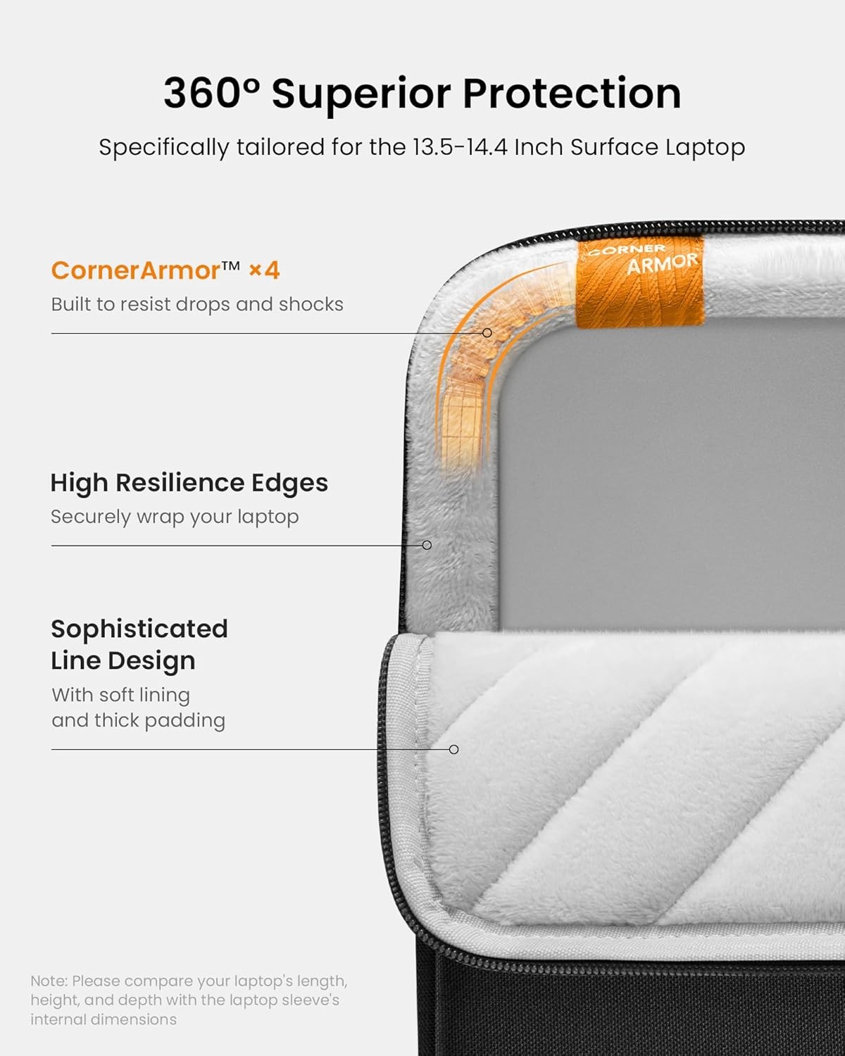 Water-Resistant Laptop Sleeve for 13.5-14.4 Inch Surface Laptop Studio and More
