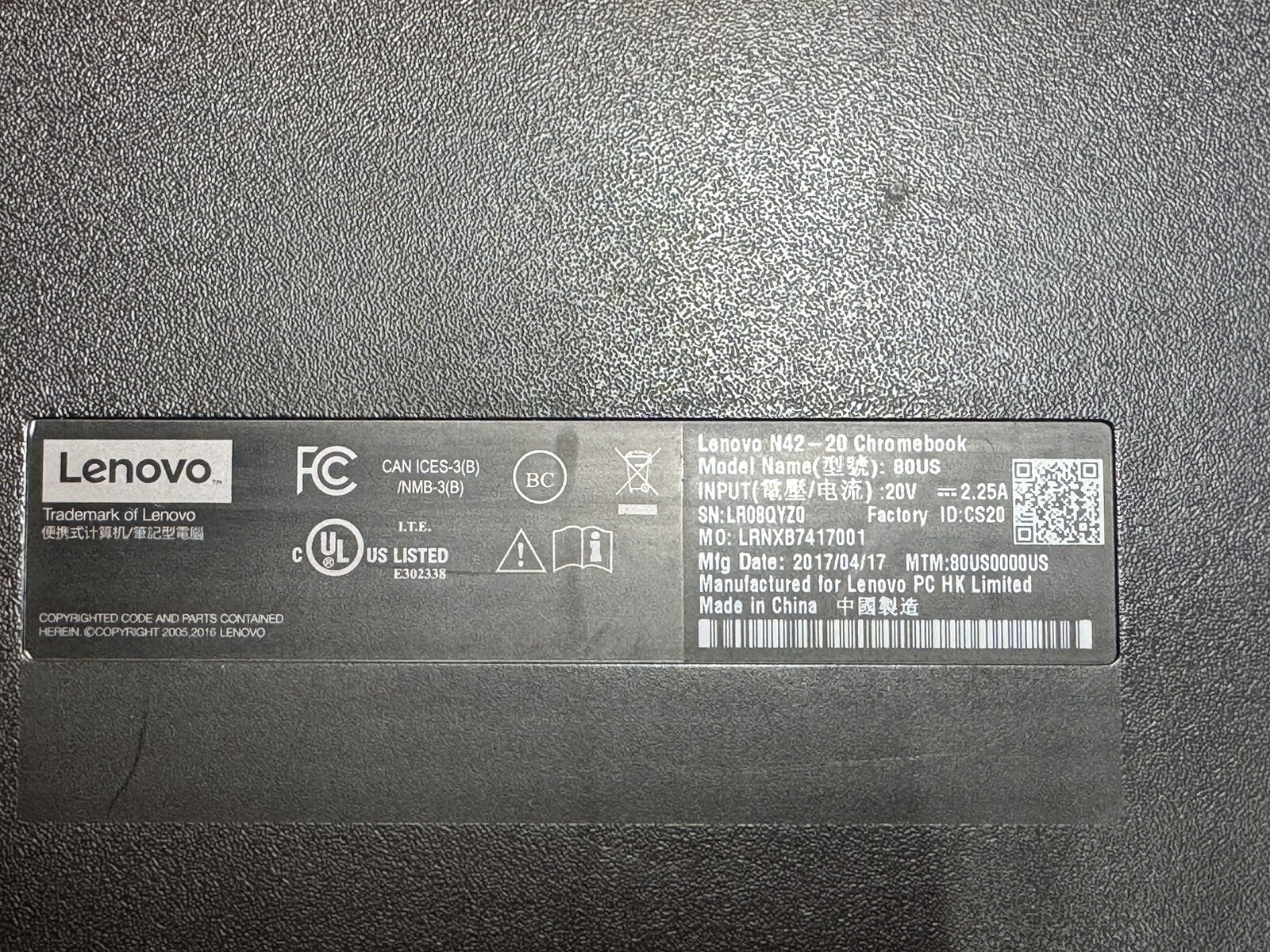 Lenovo N42-20 Chromebook (Black) FOR PARTS!! – 4GB RAM