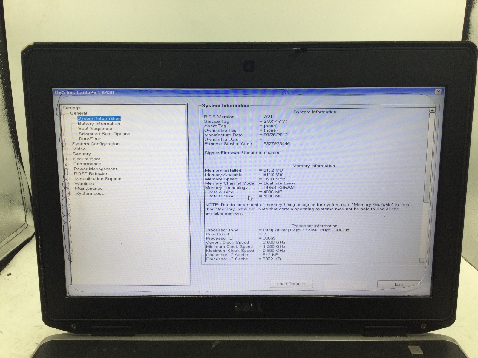DELL LATITUDE E6430 – BOOTS TO BIOS/BIOS LOCK – INTEL I5 3230 – NO RAM -READ-BB