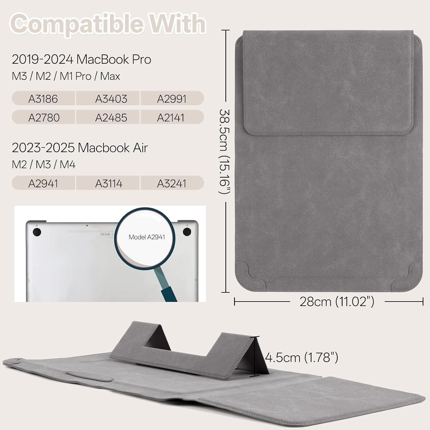 15-16″ Laptop Sleeve Case for MacBook Pro 16″ M5/M4/M3/M2/M1Pro/Max, Grey