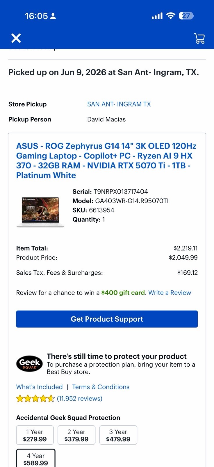 ROG ZEPHYRUS G14 (2025) /RYZEN 9 370HX /RTX 5070Ti/32GB RAM/1TB NVME/120Hz 3K