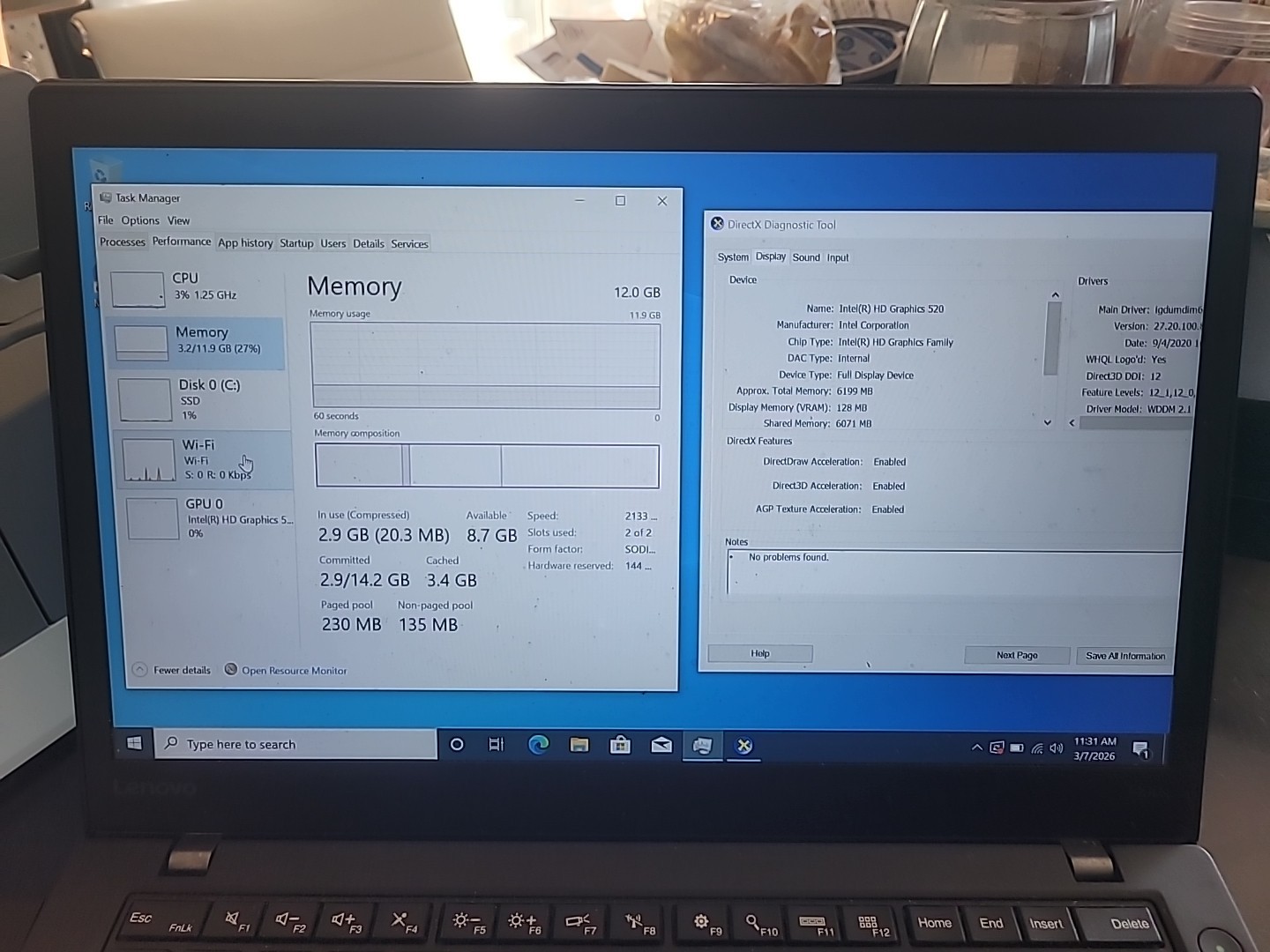 Lenovo ThinkPad T460s Laptop i5-6600U 12GB RAM Intel HD Graphics 520 119GB SSD