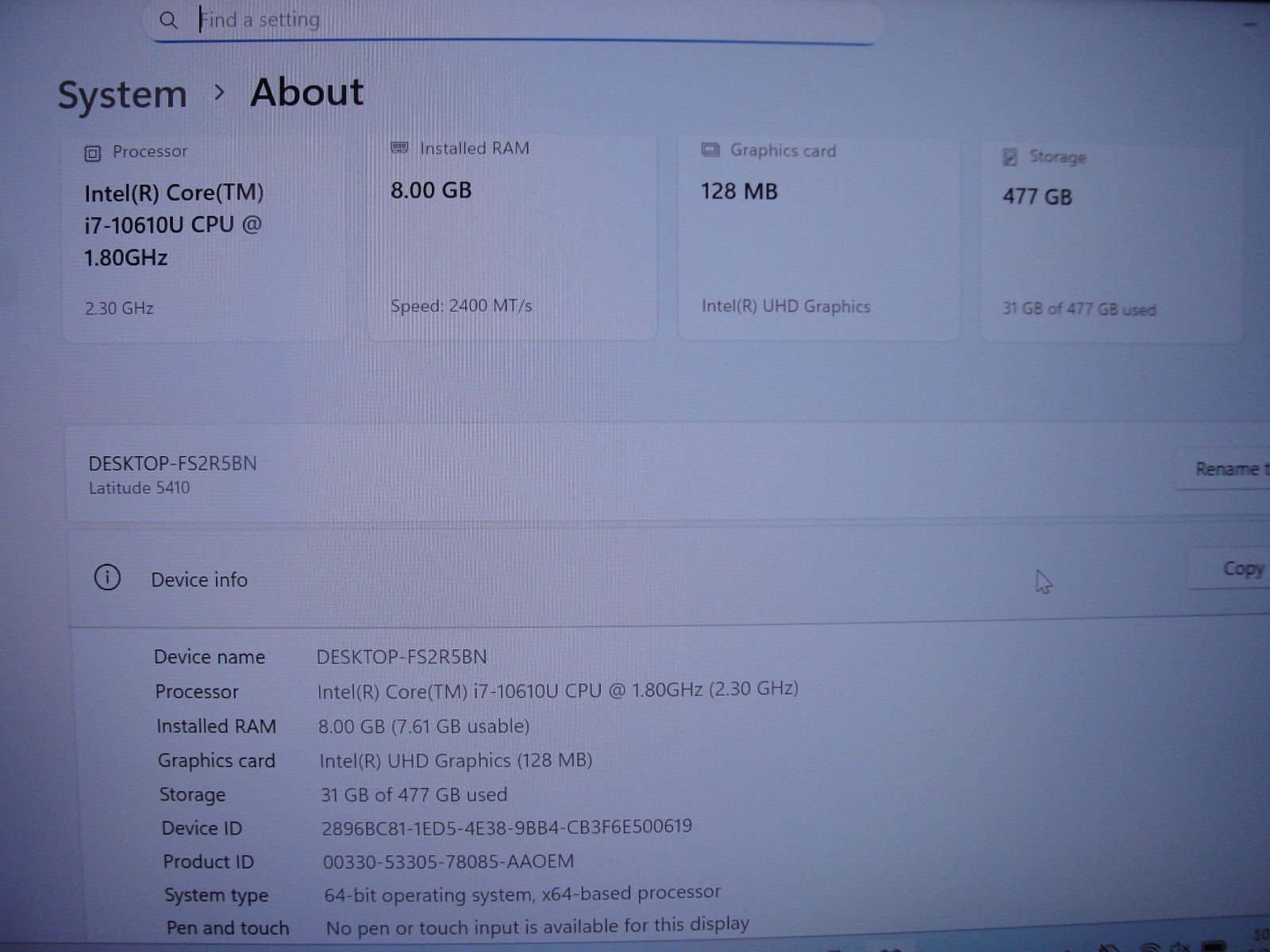 Dell Latitude 5410 14″ FHD Intel Core i7-10610U 1.8GHz 8GB RAM 512GB SSD+Charger