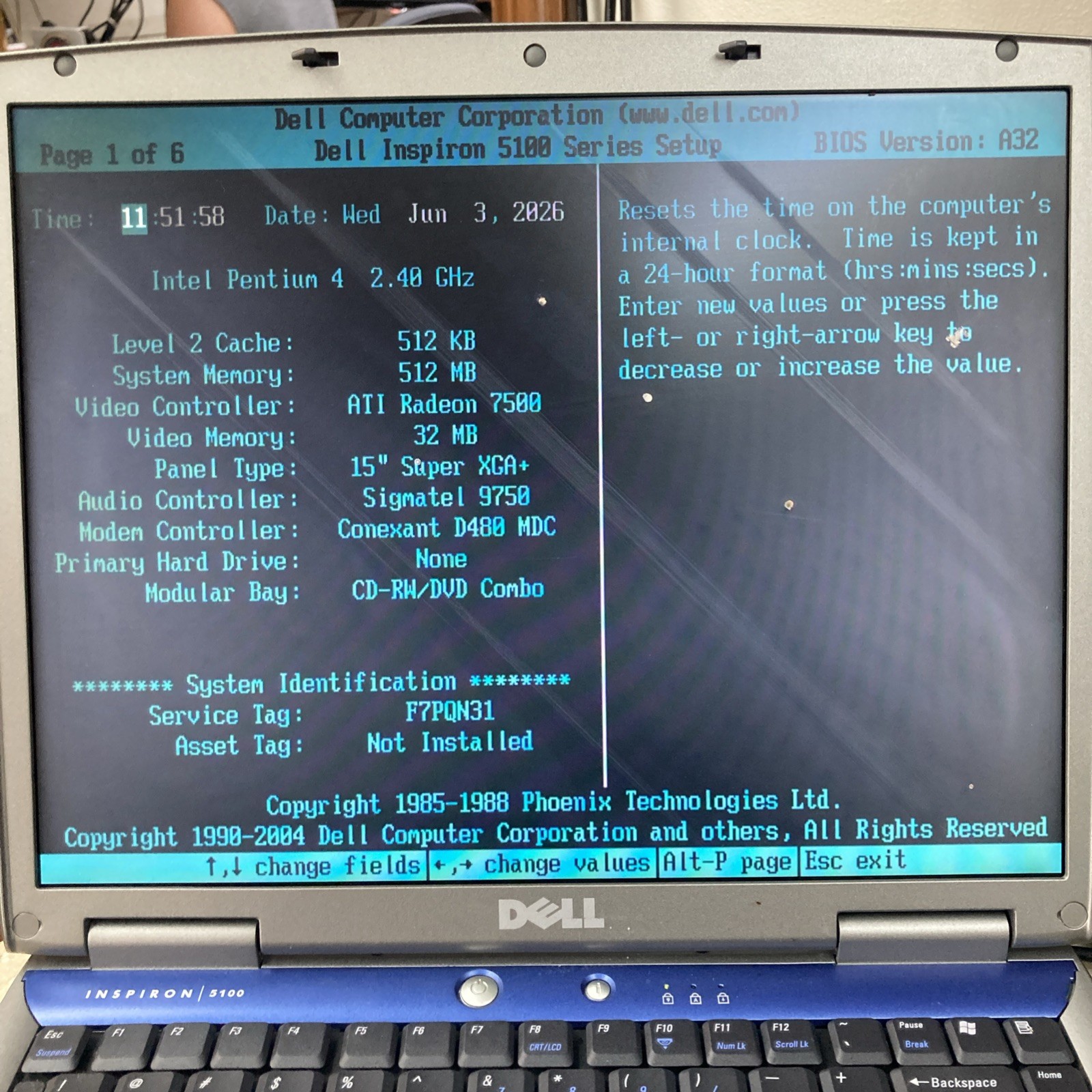 DELL INSPIRON 5100 INTEL PENTIUM 4 512MB RAM 2.40GHz no HDD boot to BIOS