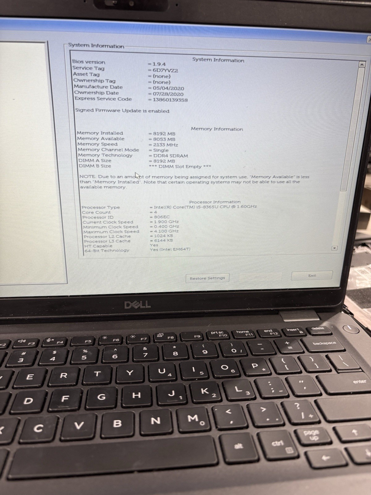 Dell Latitude 5300 – i5 8th Gen NO RAM NO HDD (NEEDS A NEW KEYBOARD/BATTERY) #9
