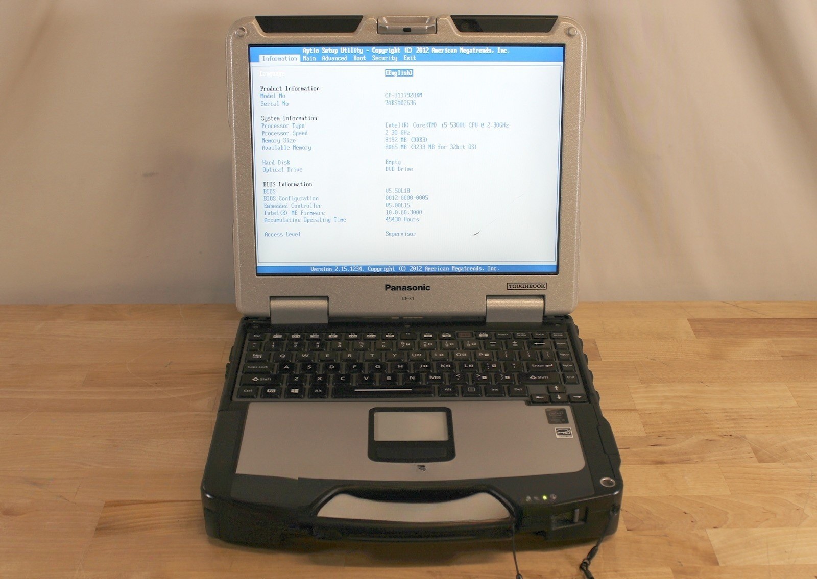 Panasonic ToughBook CF-31 i5-5300U 2.30GHz 8GB RAM No Drive