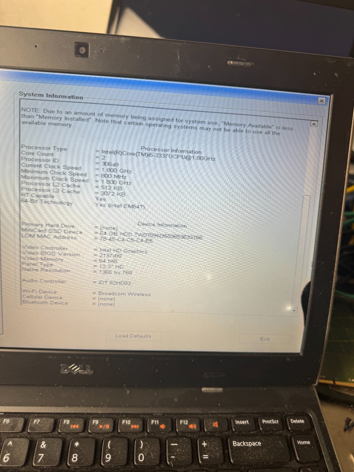 Dell Latitude 3330 Core i5-3337U, 8GB RAM, 64GB HDD Laptop for Repair #5042