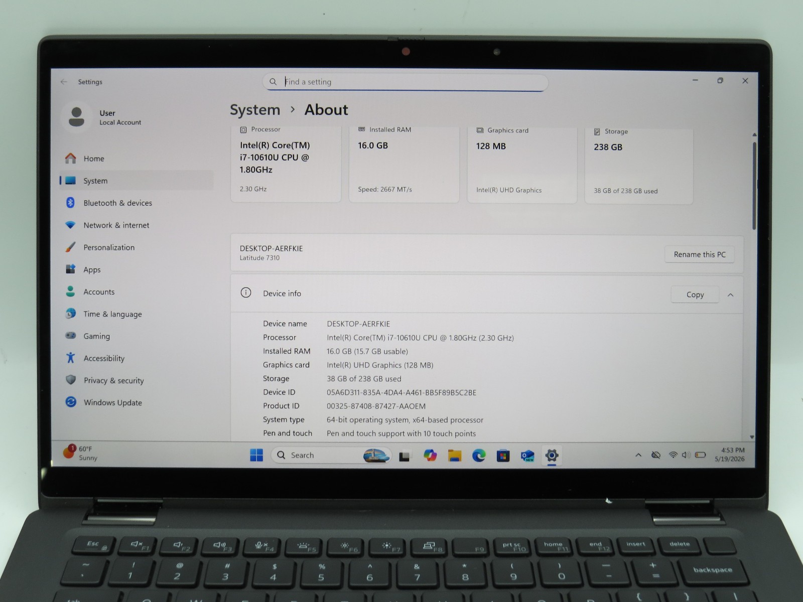 Dell Latitude 7310 | i7-10610U @ 1.8GHz | 16GB / 256GB m2 | 13.3 touch | Win 11