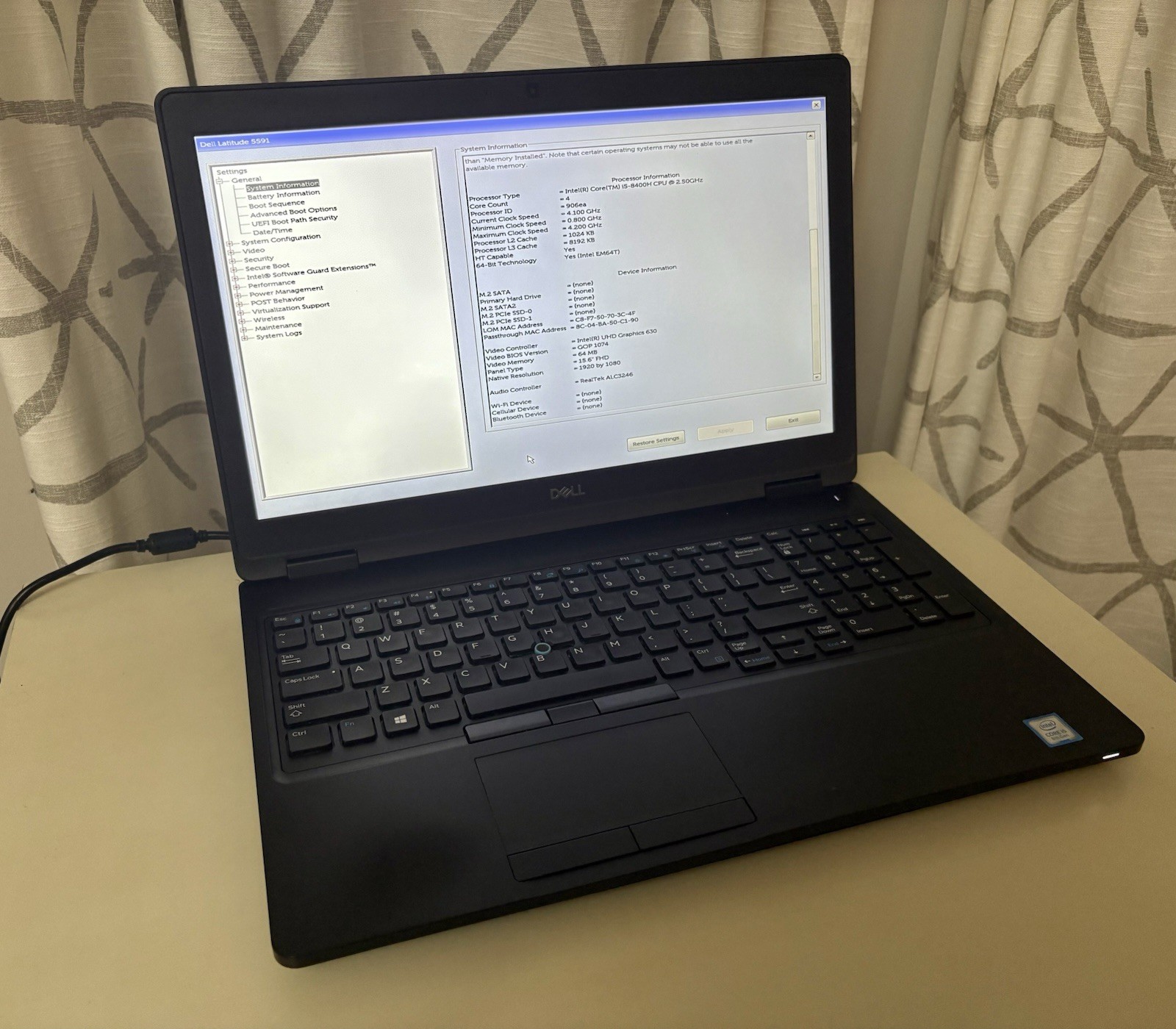 DELL LATITUDE 5591 15.6″ i5-8400H, **READ, NO SSD, NO RAM**