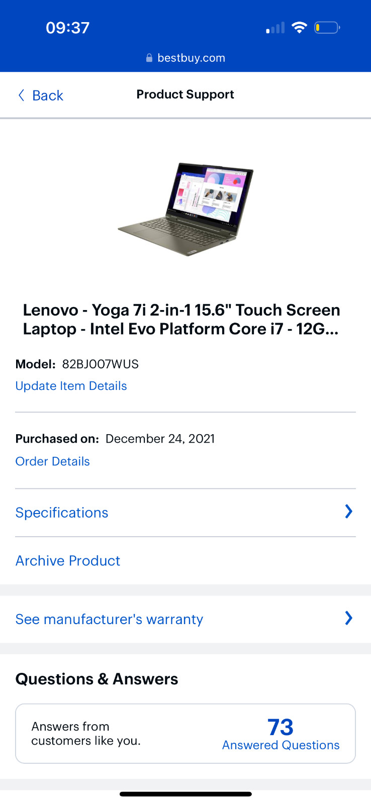 Lenovo Yoga 7 15ITL5 15.6″ (256GB SSD, Intel Core i5 11th Gen., 4.20 GHz,…