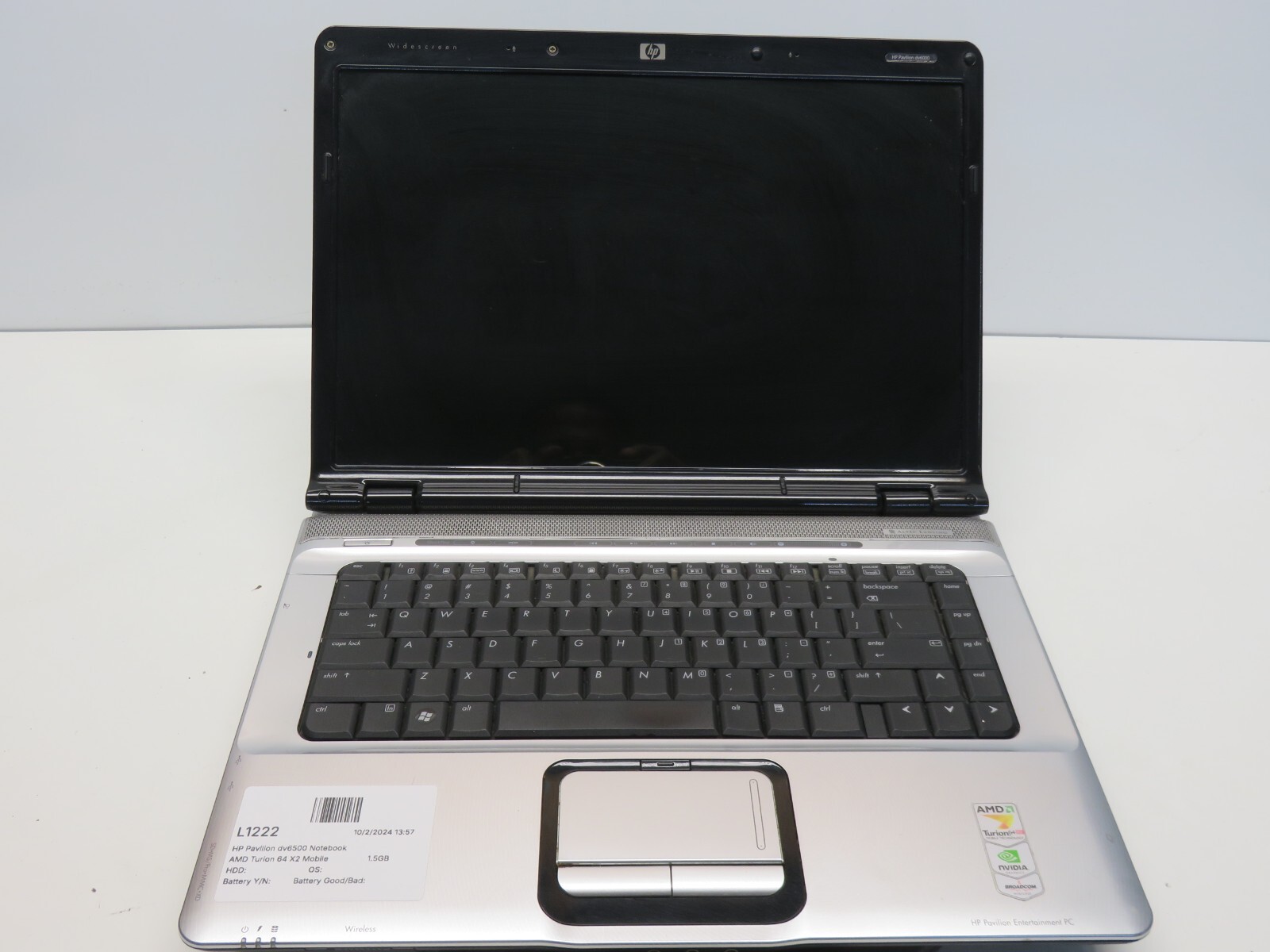 HP Pavilion dv6500 DV6629WM AMD Turion 64 X2 TL-50 1900MHz 1.5GB NO HDD No Batt