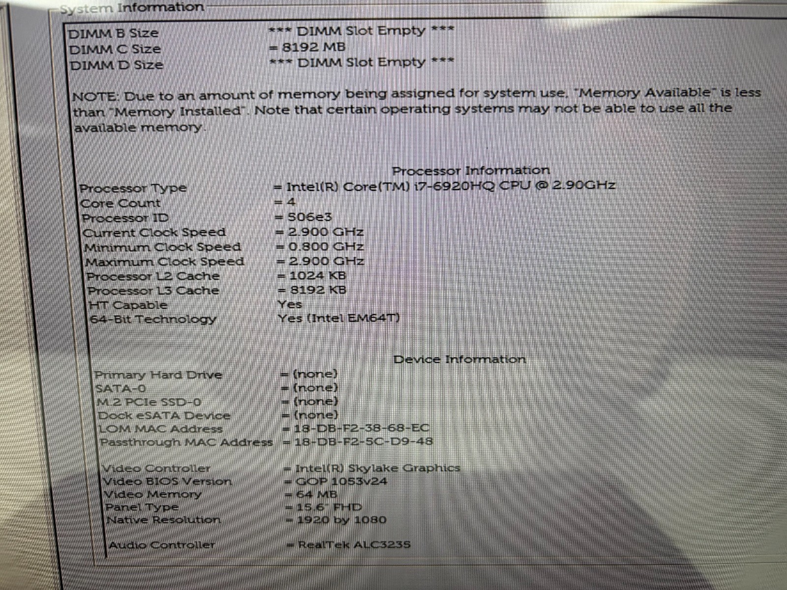 Dell Precision 7510 15.6″ Touchscreen I7-6920HQ 8GB NO SSD NO BATTERY PARTS
