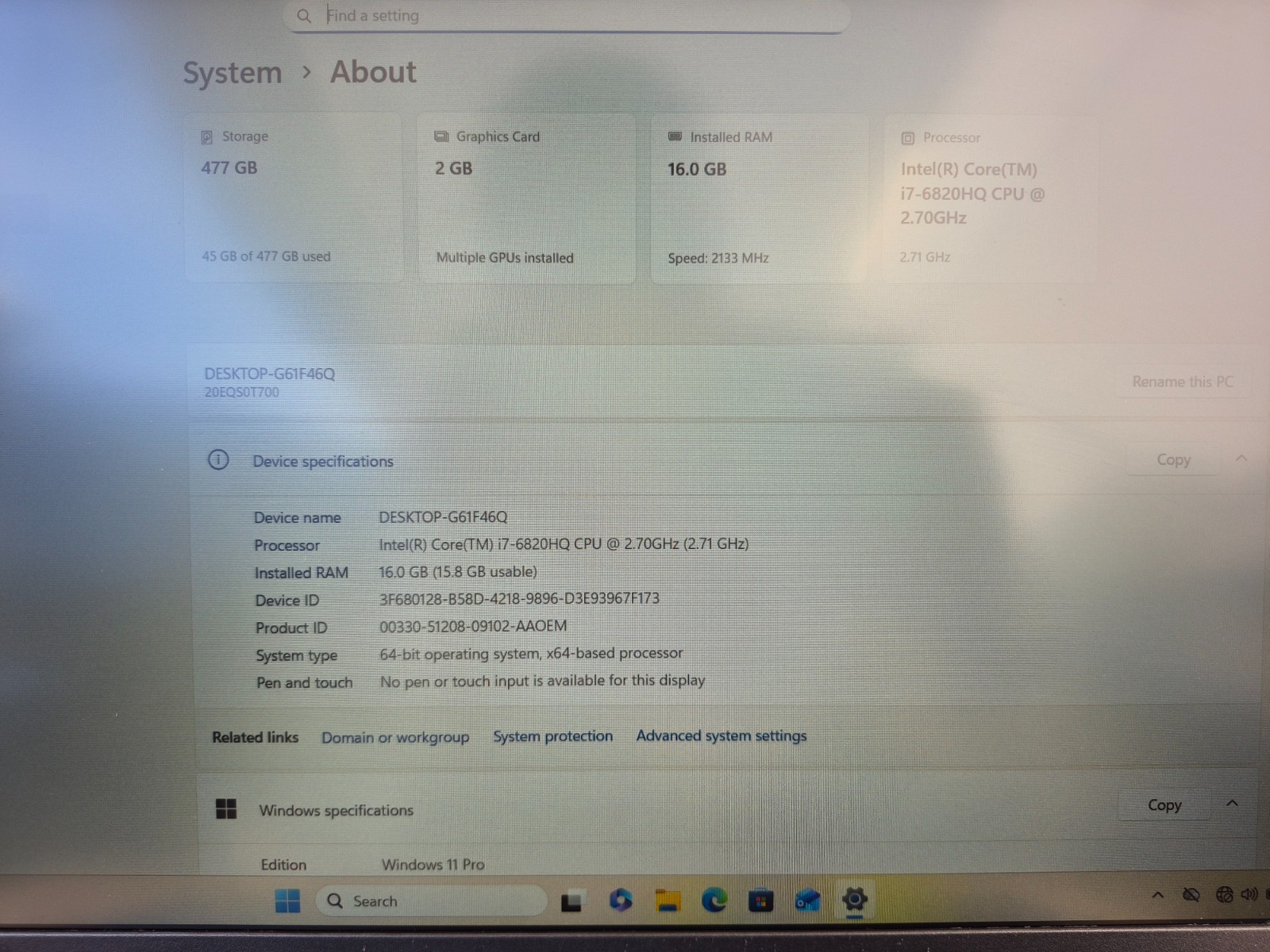 LENOVO THINKPAD P50 i7-6820HQ 2.7GHZ RAM 16GB SSD 512GB QUADRO M1000M ,WIFI,HDMI