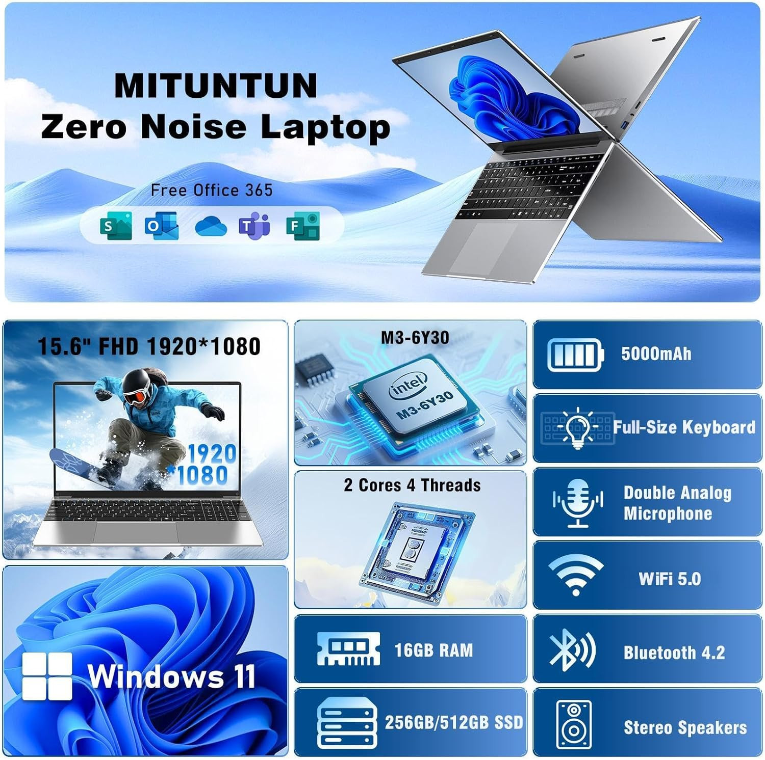 2026 New Laptop Computer, 15.6 Inch Window 11 Pro Lap Top PC 16GB RAM 256GB SSD,