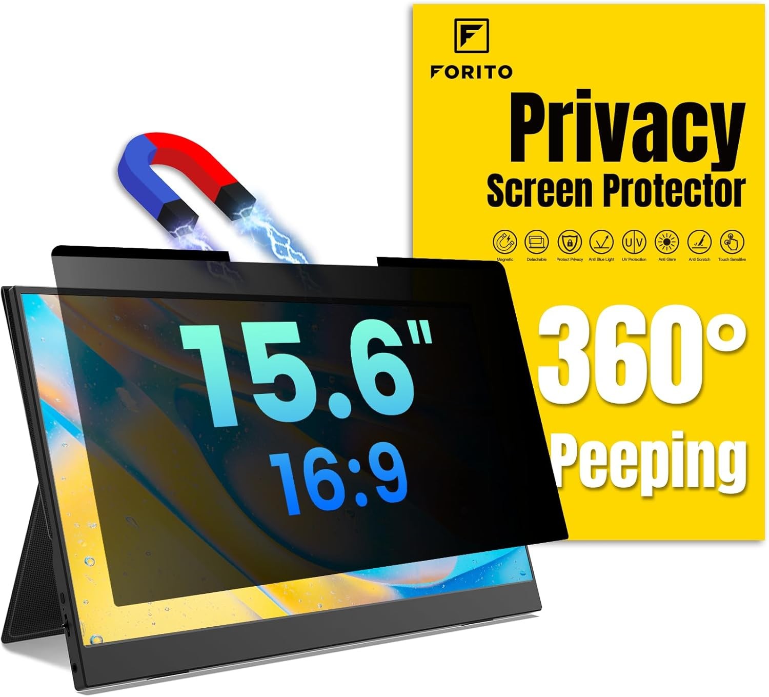 Magnetic Laptop Privacy Screen 15.6 inch 16:9, Anti Peeping Removable Filter