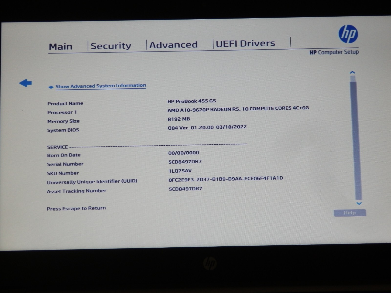 HP ProBook 455 G5, AMD A10-9620P, 8GB Ram, 256GB SSD, Radeon R5, 15.6″ inch FHD