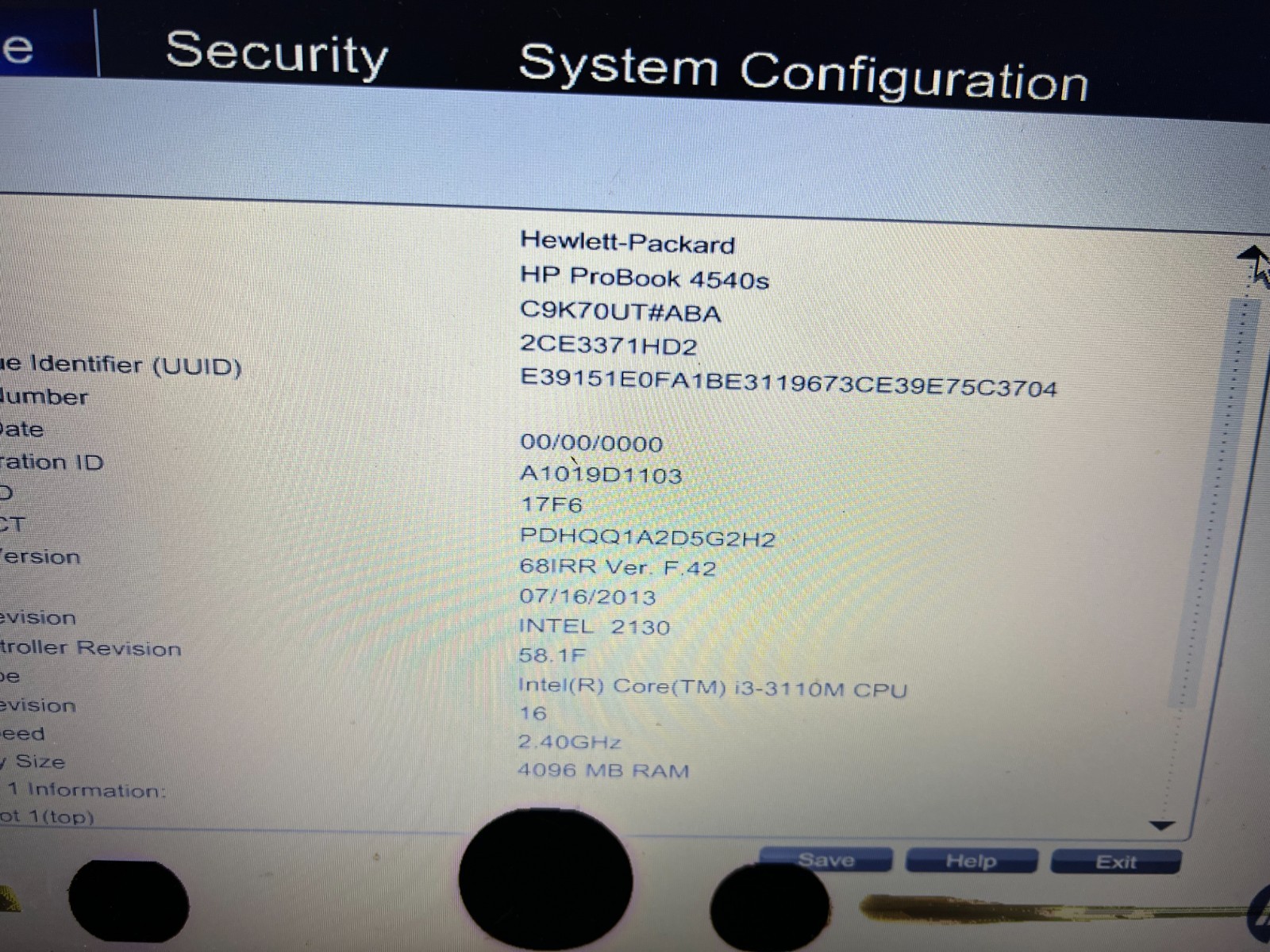 HP ProBook 4540s – i3- 3110m 2.40GHz 4GB No HDD No OS