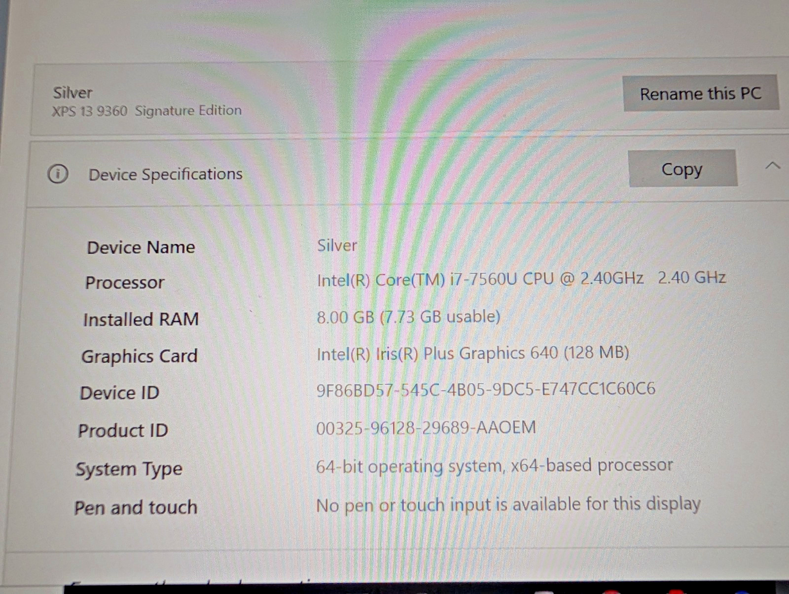 Dell XPS 13 9360 13.3″ FHD i7-7560U 8GB 256GB SSD Win 10 Laptop FP Silver